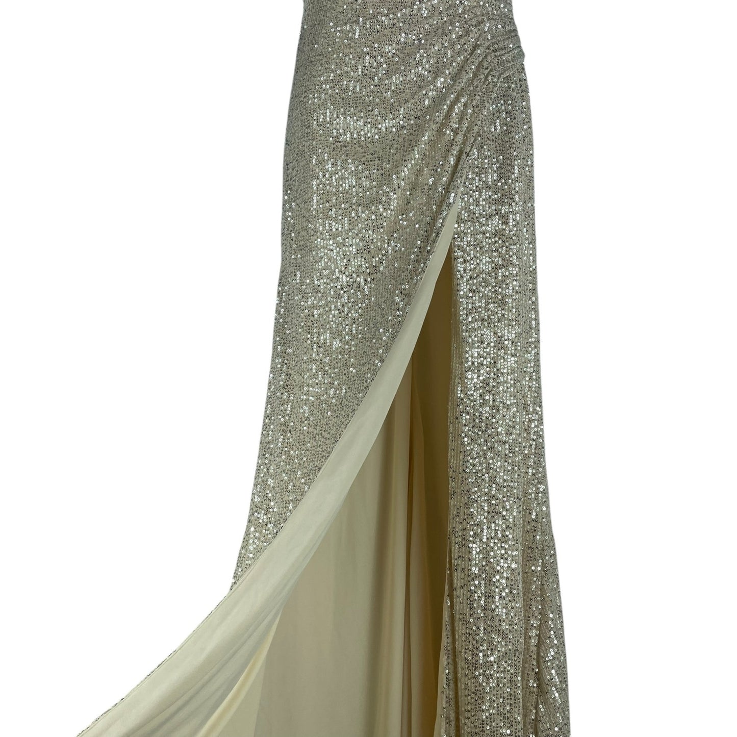 Ieena for Mac Duggal Sequined Drop Shoulder Evening Gown Nude Size 6