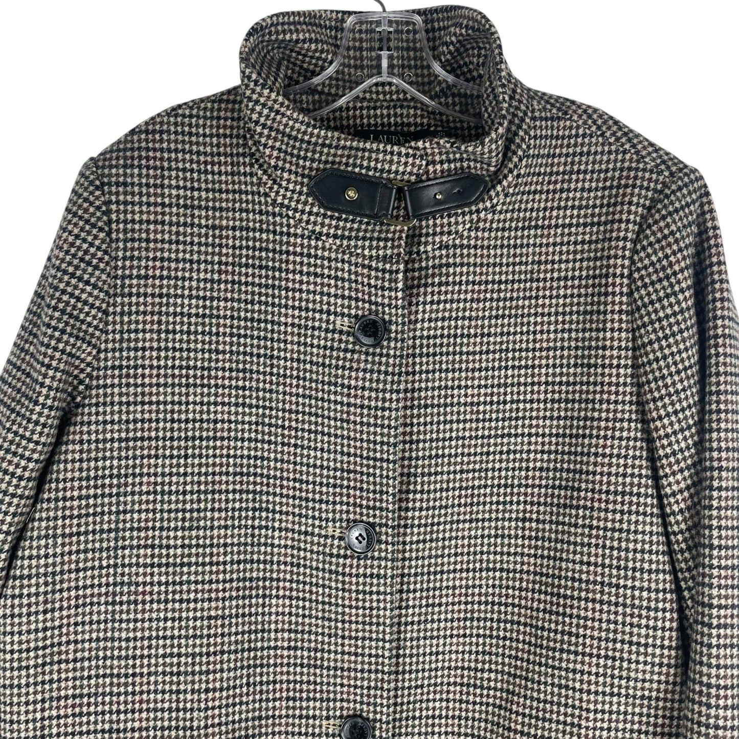 Lauren Ralph Lauren Tab Front Wool Coat Merlot Houndstooth Size 18