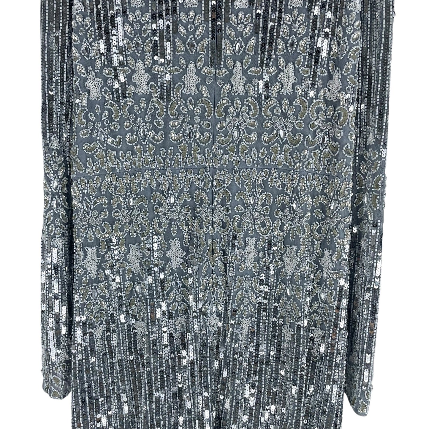 Mac Duggal Embellished Long Sleeve Midi Dress Platinum 5576 Size 20