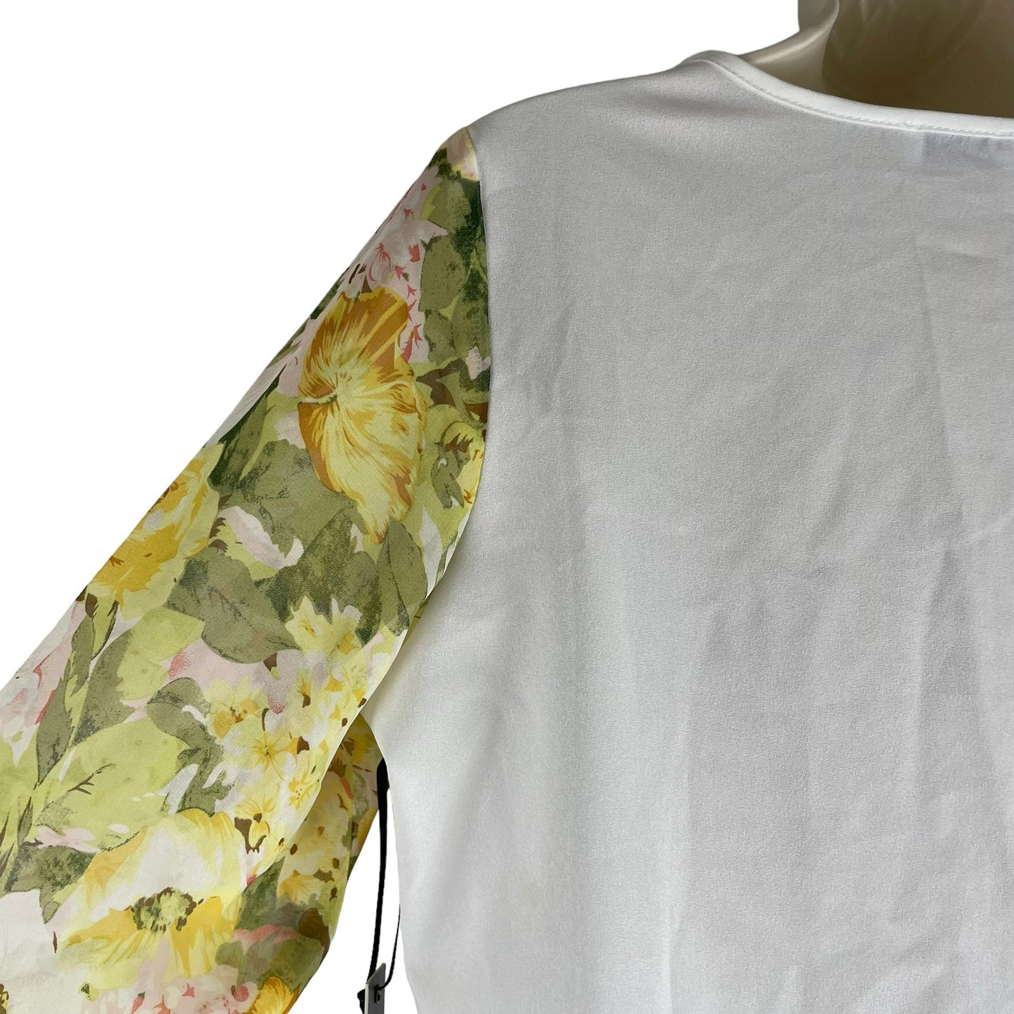 Lovers + Friends Floral Printed Long Sleeve Sheer Top White Yellow Size M