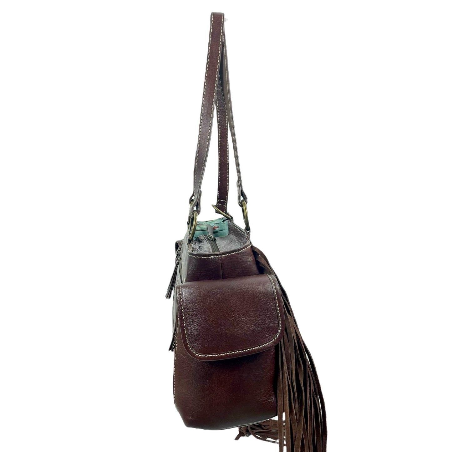Ariat Victoria Floral Tooled Leather Fringed Shoulder Bag Brown