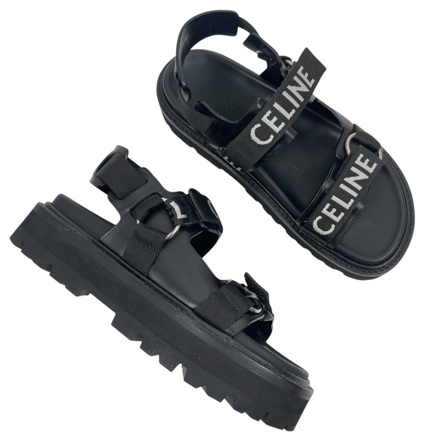 Celine Outdoor Bulky 45mm Calfskin Platform Sandal Lug Sole Black Size 38