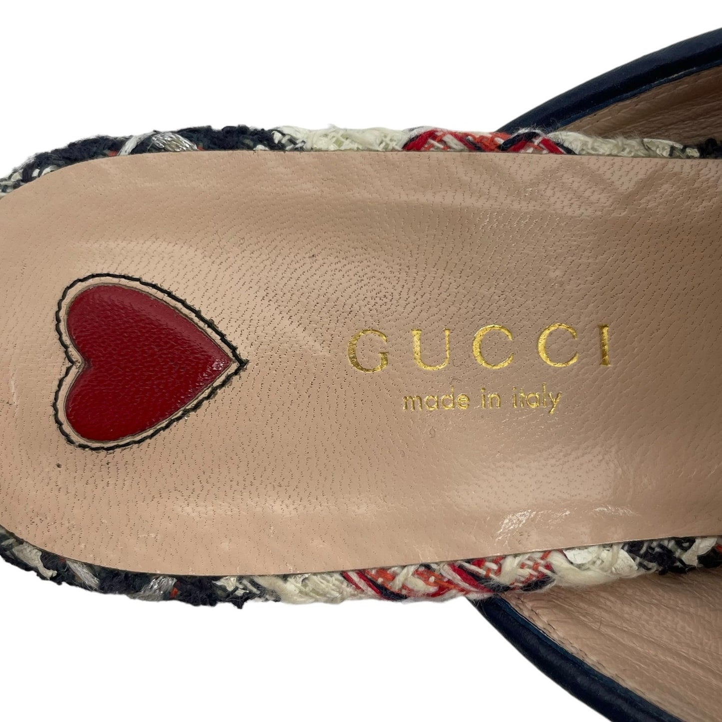 Gucci Princetown Tweed Mules Horsebit Gardenia Ink Blue Size 36.5