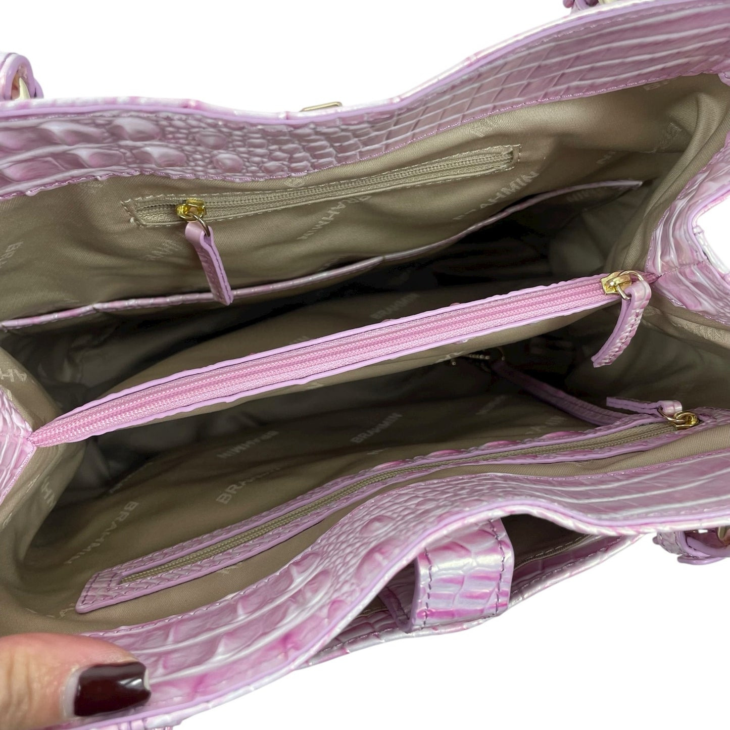 Brahmin Fiore Melboure Leather Bucket Bag Rose Water Pearl Pink Croc