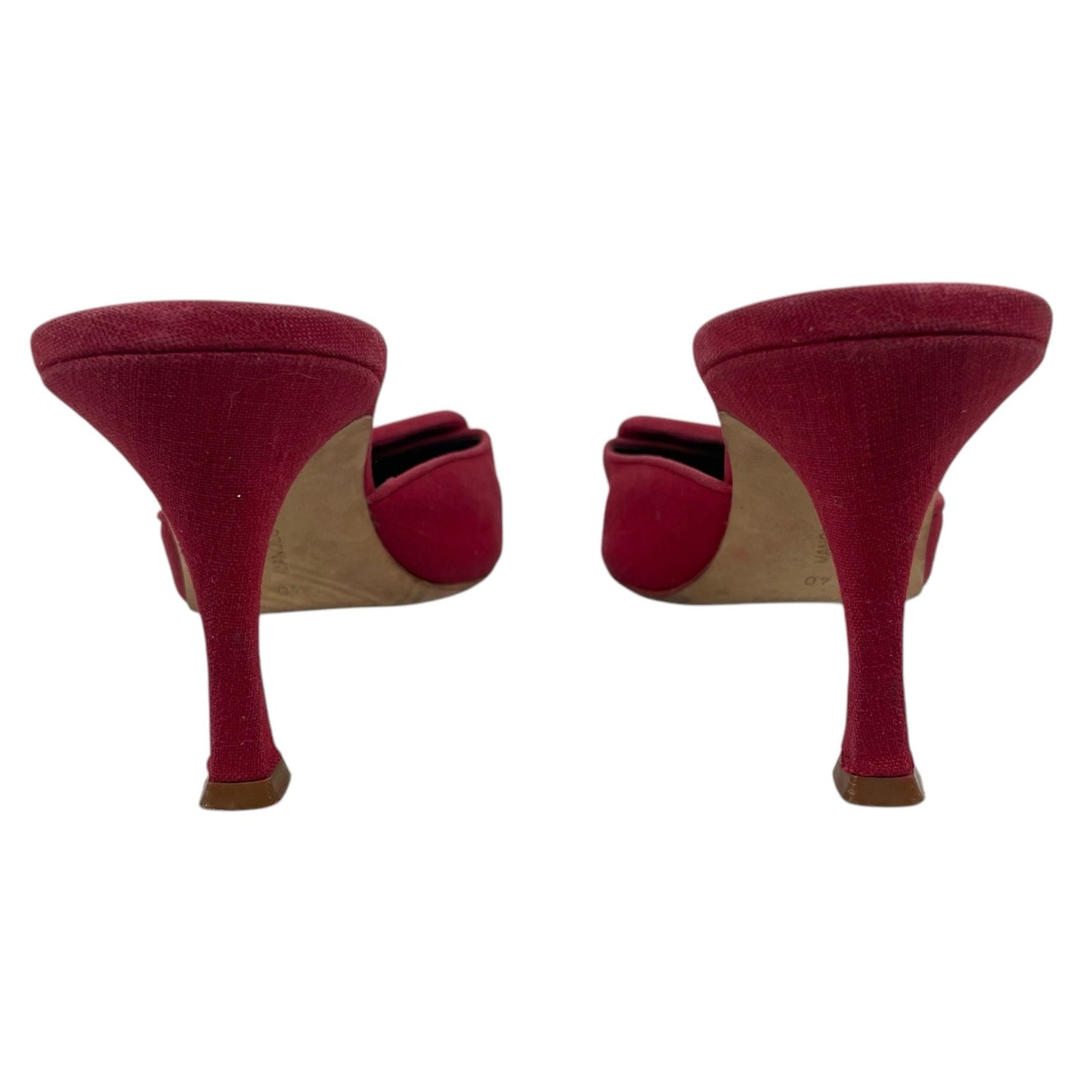 Manolo Blahnik Maysale 70mm Red Buckle Mules Fabric Size 40 Hailey Bieber