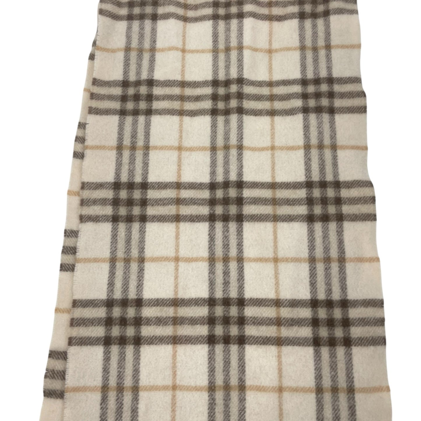 Burberry London Nova Check Plaid Fringe Lambswool Scarf Beige 55"x12"