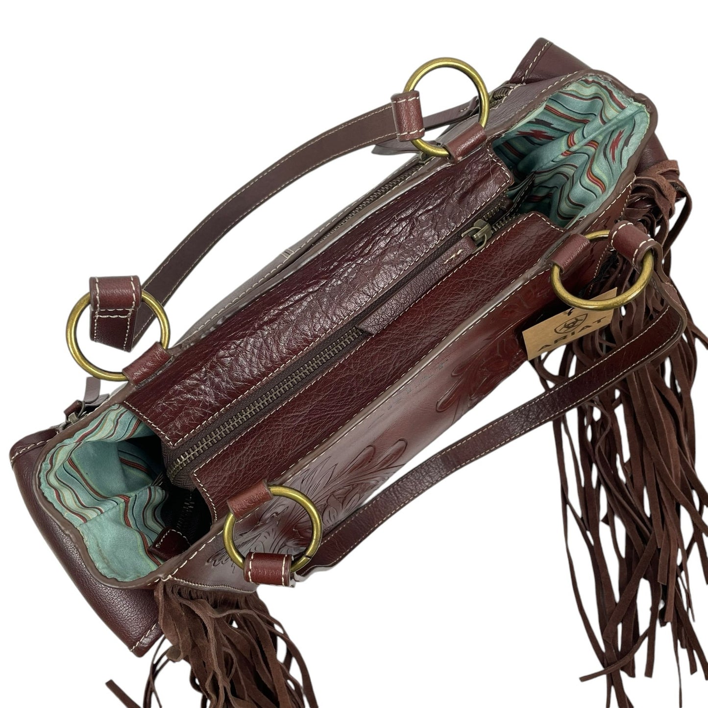 Ariat Victoria Floral Tooled Leather Fringed Shoulder Bag Brown