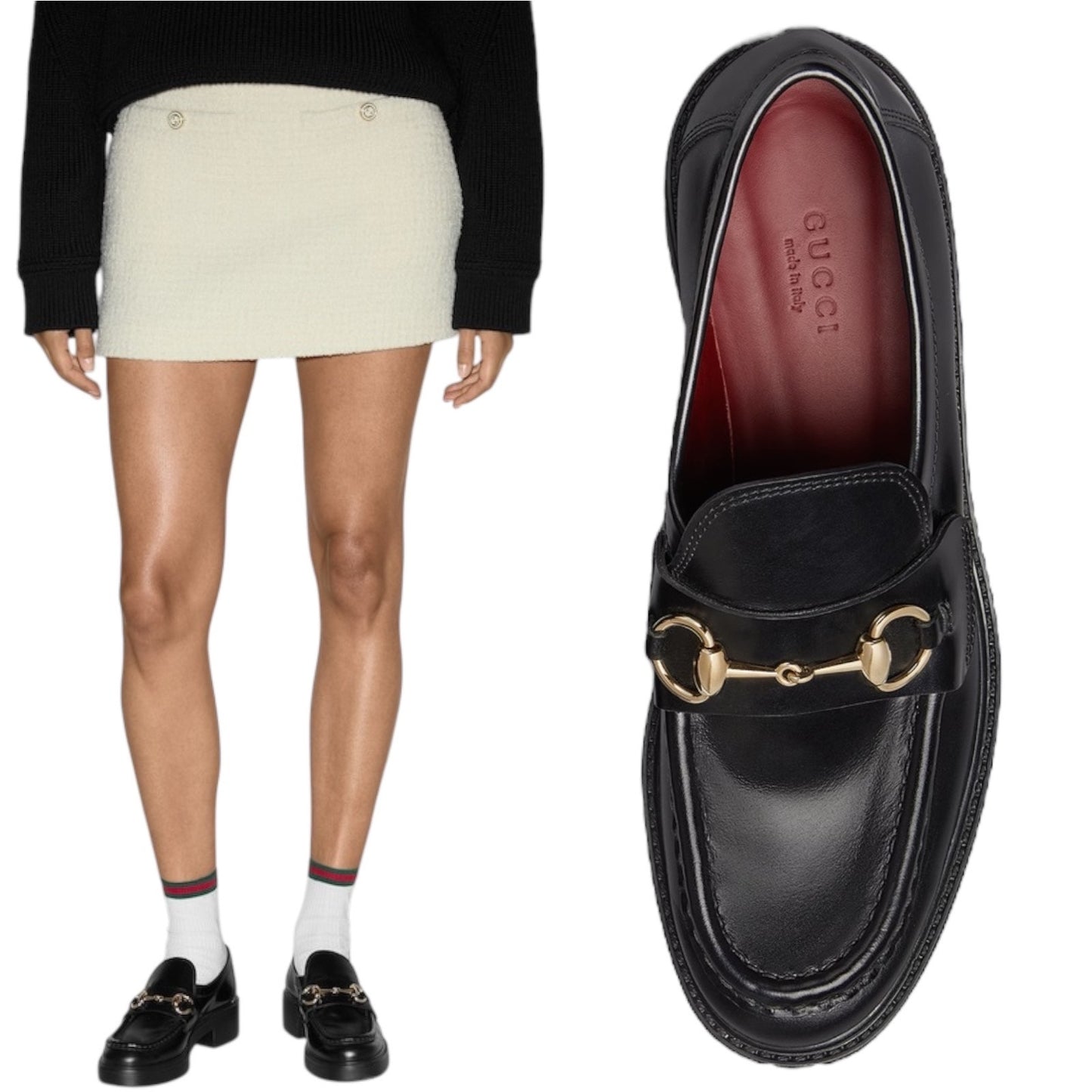 Gucci Lug Sole Leather Loafer with Horsebit Chunky Black Size 41