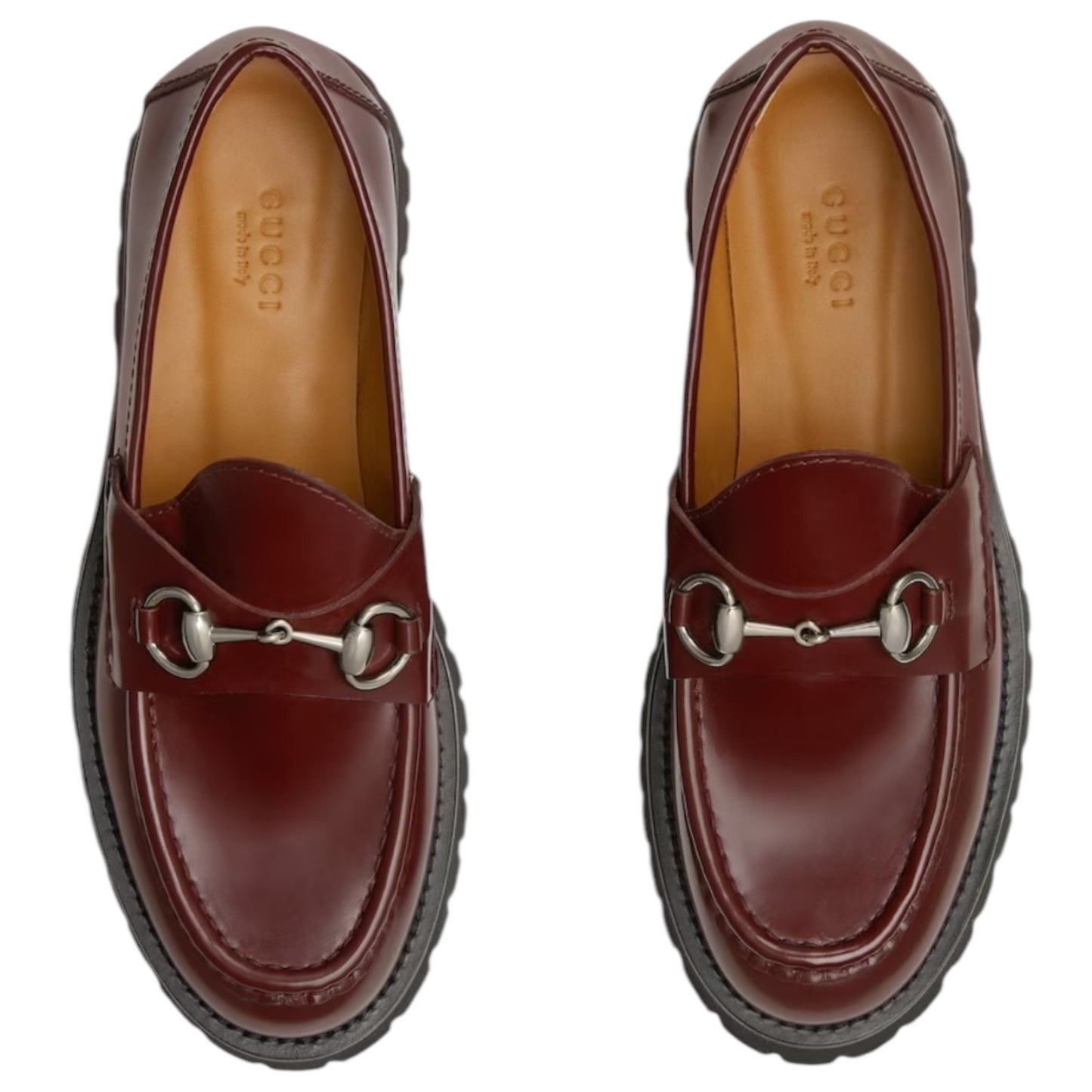 Gucci Lug Sole Leather Loafer with Horsebit Chunky Boredeaux Size 37