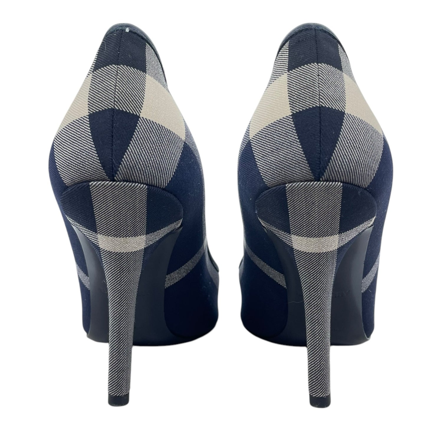 Burberry Aubri Nova Check Pointed Toe Pumps Dark Charcoal Blue Size 39