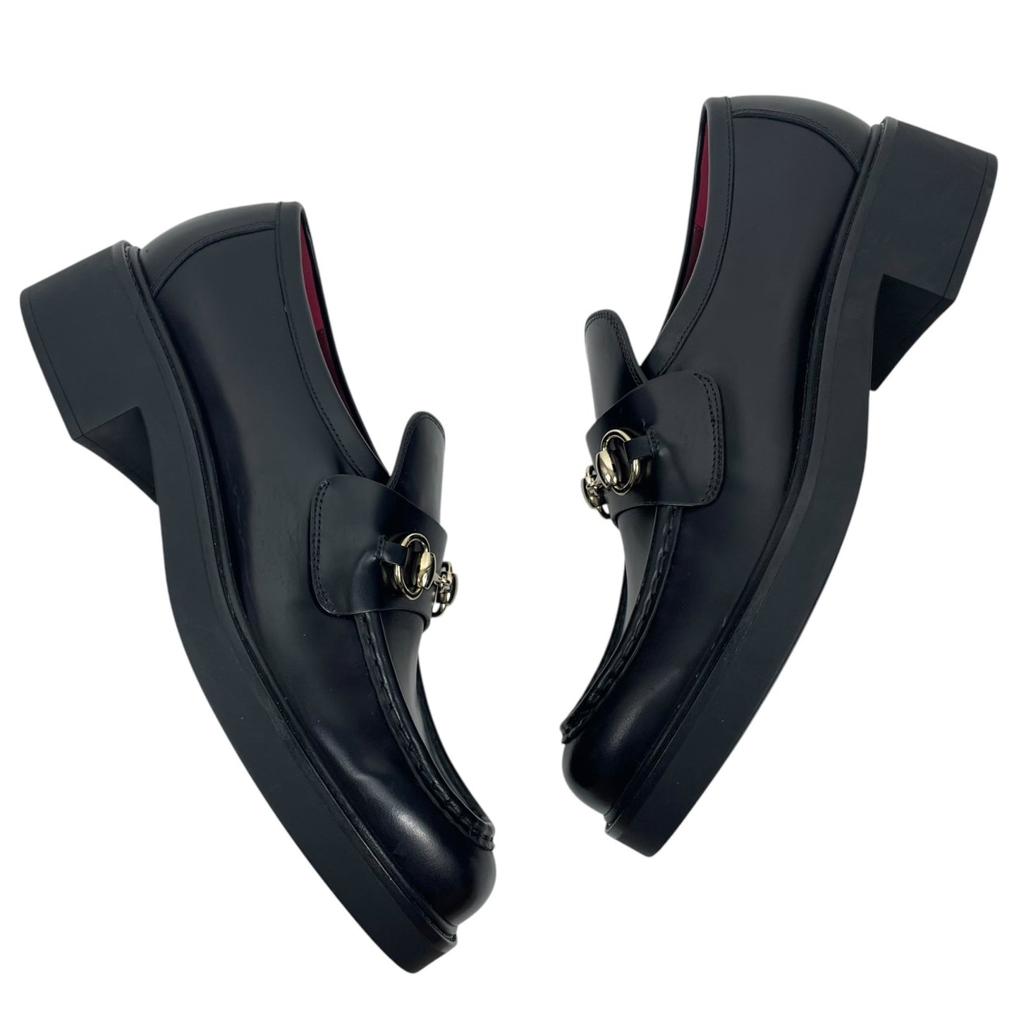 Gucci Lug Sole Leather Loafer with Horsebit Chunky Black Size 41