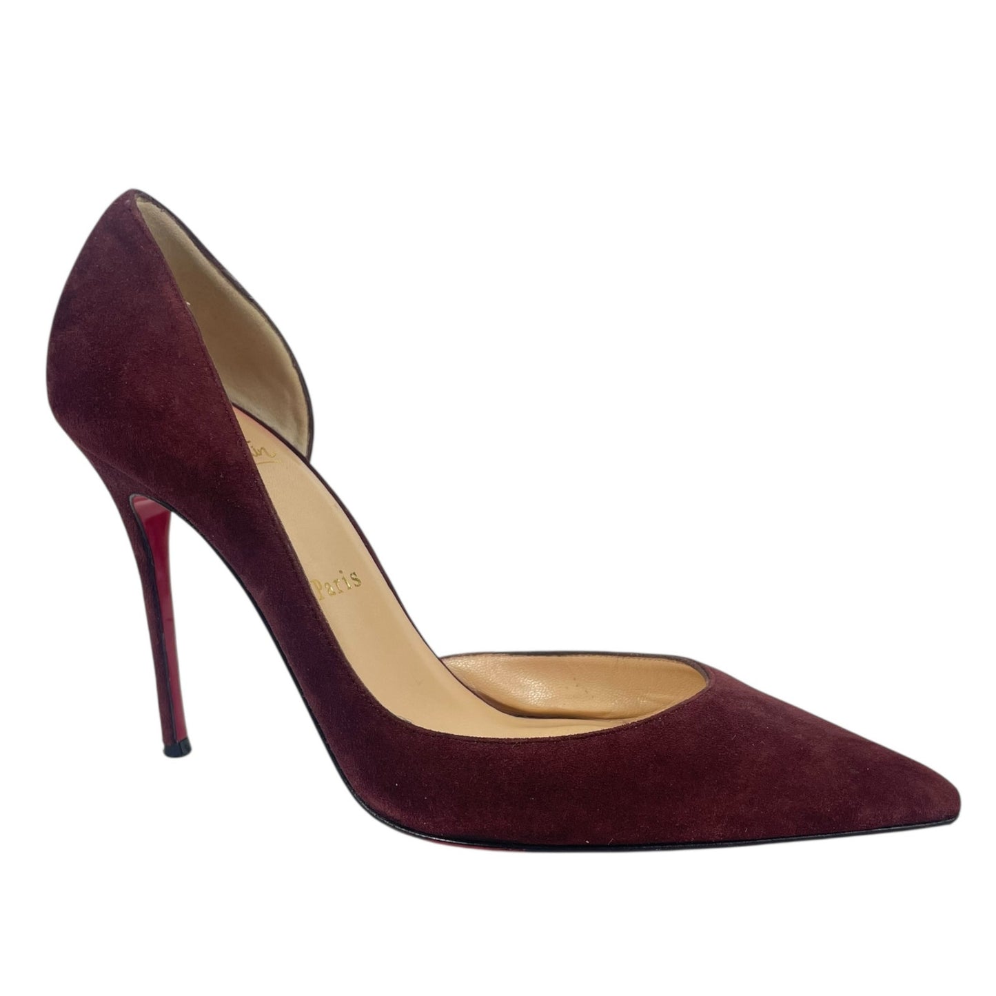 Christian Louboutin Iriza 100mm Half d'Orsay Suede Pump Burgundy Size 38.5