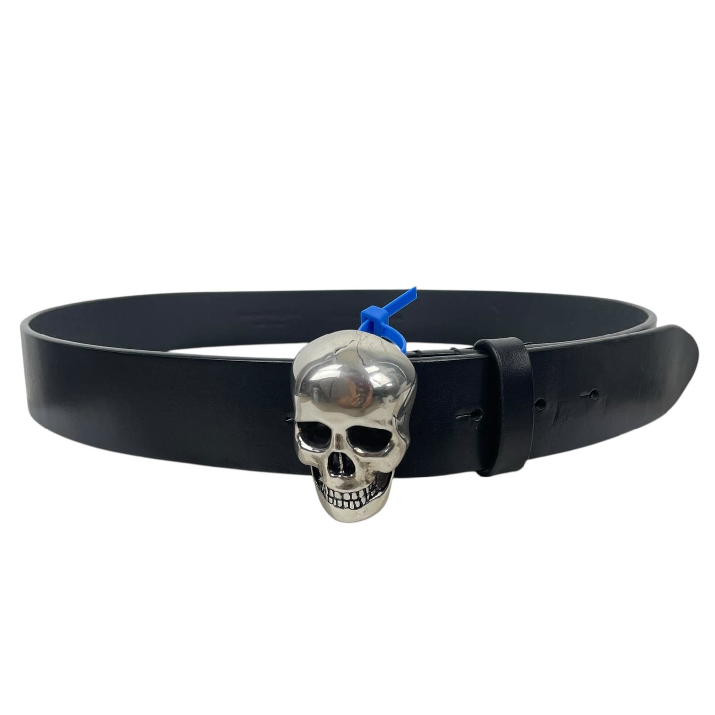 Alexander Mcqueen 3D Skull Black Leather Belt Silver Bucklet Size 90/36