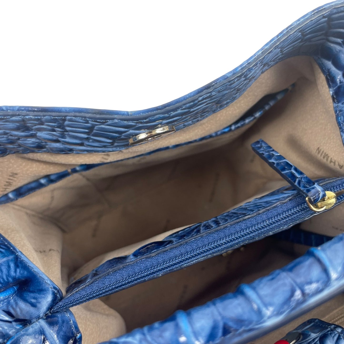 Brahmin Mini Amelia Bucket Bag Melbourne Croc Embossed Electric Blue