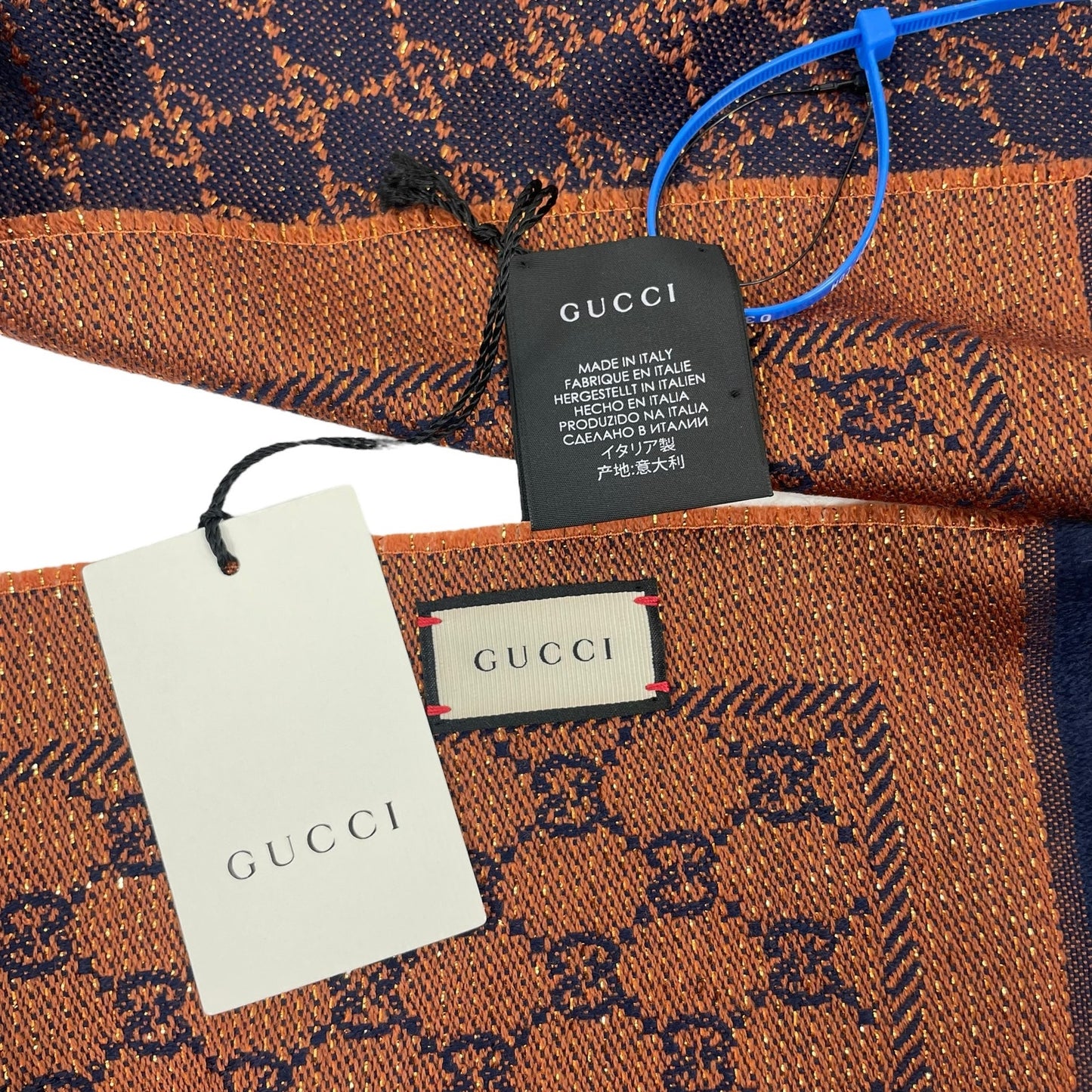 Gucci Wool Jacquard GG Monogram Stenlux Scarf Midnight Blue Metallic