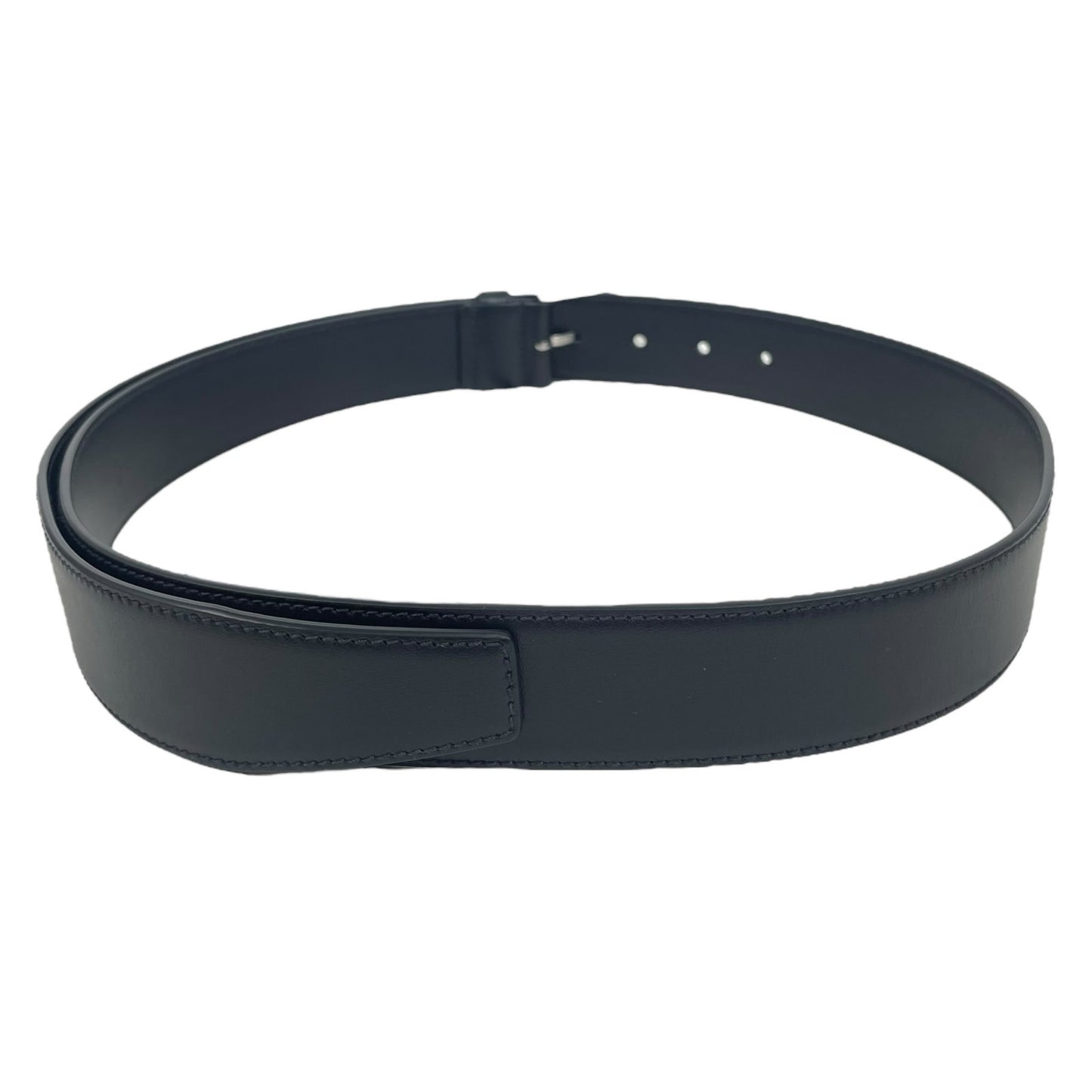 Prada Black Calfskin Leather Belt RUNWAY Silver Buckle Size 80/32