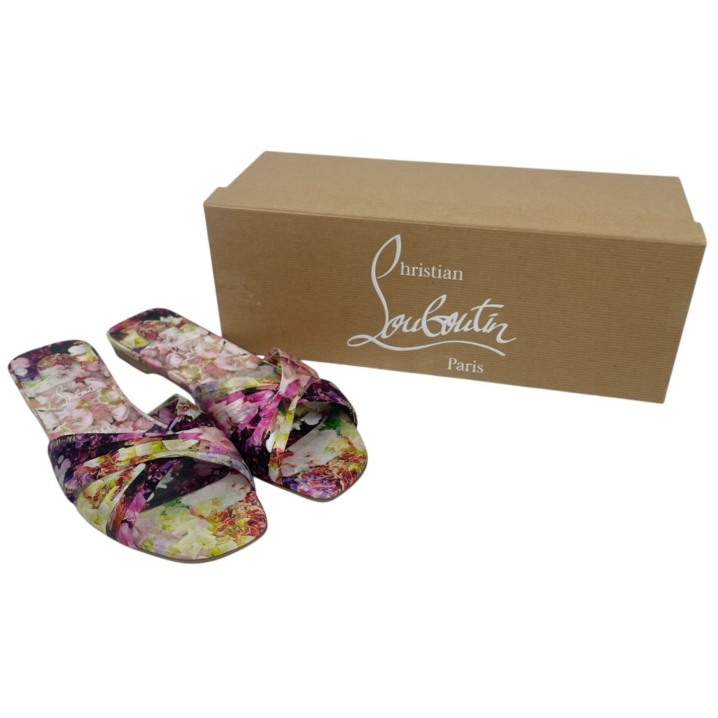 Christian Louboutin Nicol is Back Floral Satin Flat Slide Size 40