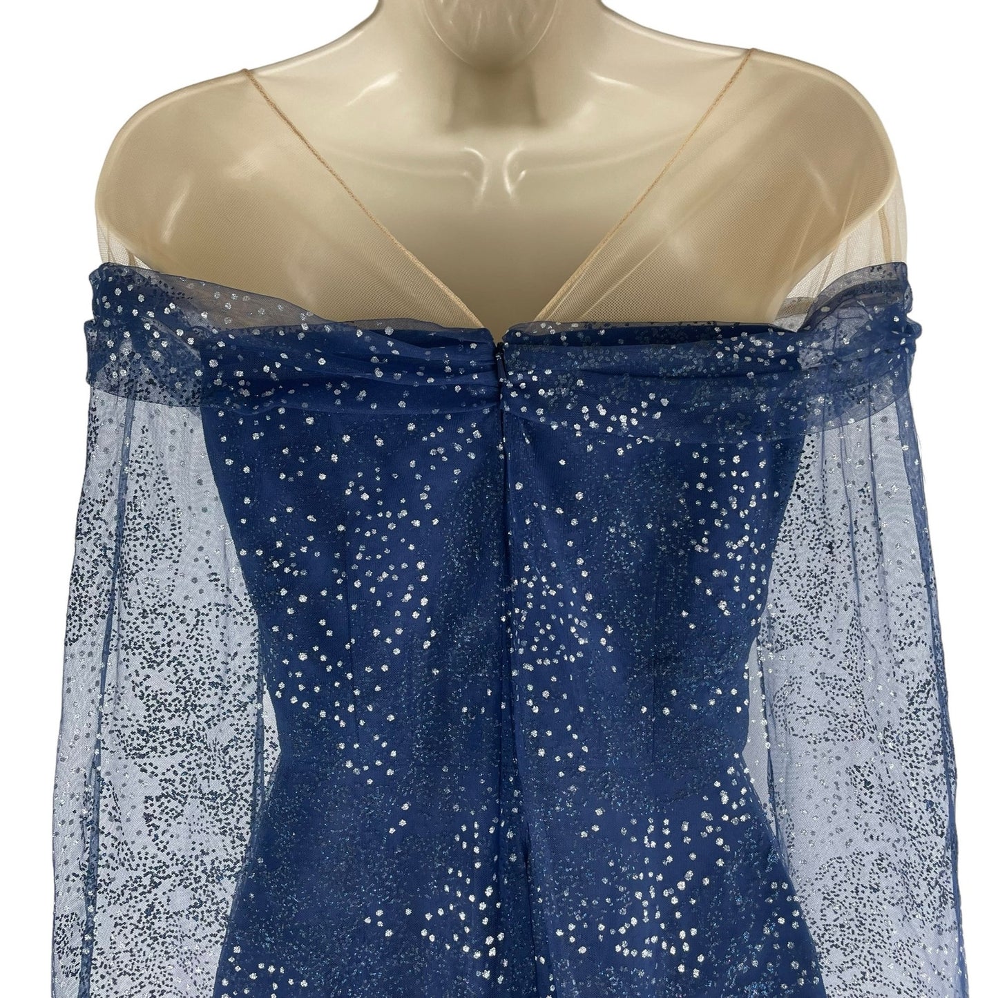 Marchesa Notte Tulle Overlay Cape Embellished Gown Blue Size 0