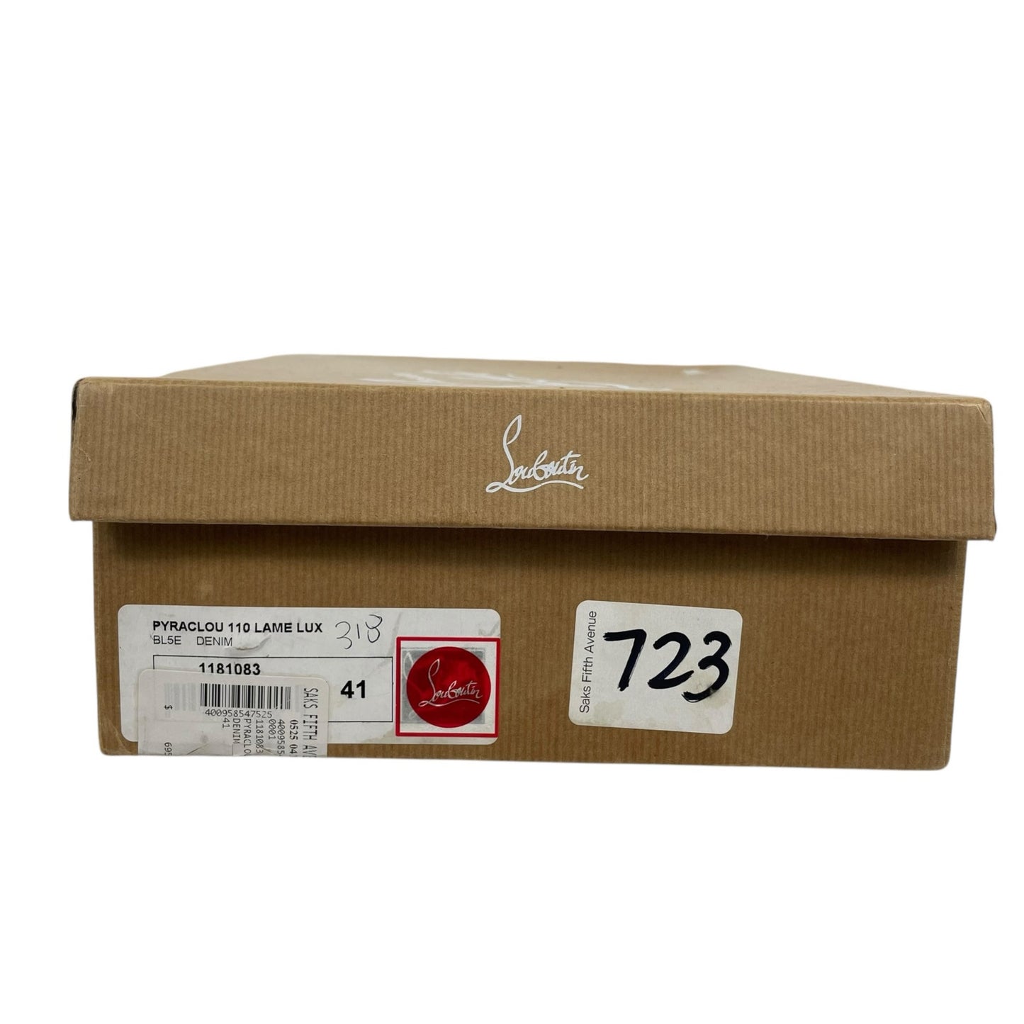 Christian Louboutin Lame Lux Pyraclou 110 Denim Wedge Sandal Blue Size 41