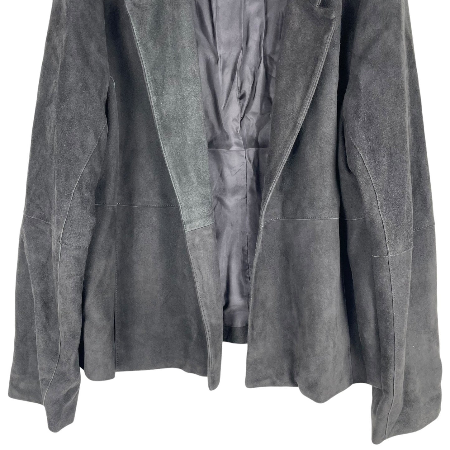 Eileen Fisher 100% Suede Open Front Jacket Dark Gray Size XL