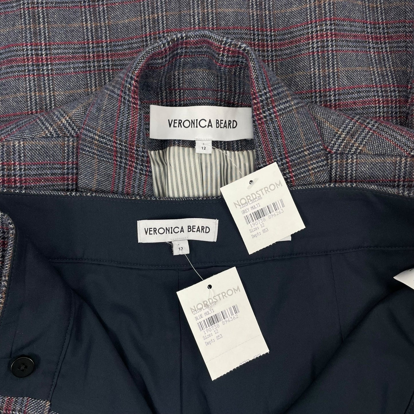 Veronica Beard Lawrence Wool Plaid Dickey Jacket Pants Set Size 12