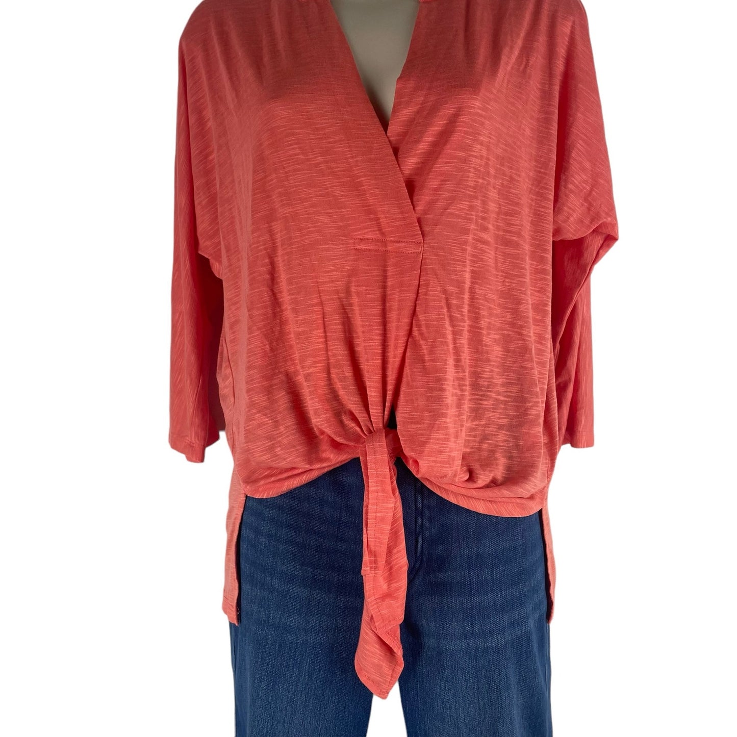 Sunday in Brooklyn 3/4 Sleeve Tie Front Hem Top Hi Lo Coral Orange Size XS
