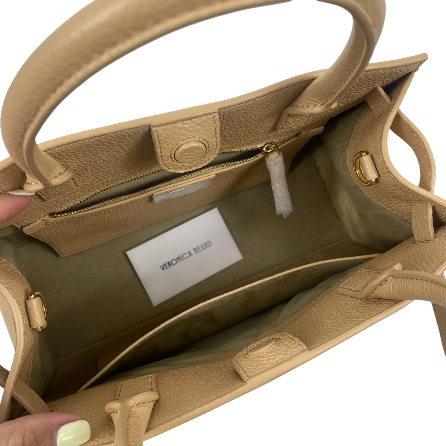 Veronica Beard Dash Bag Tan Pebble Leather Belted Handbag Sand