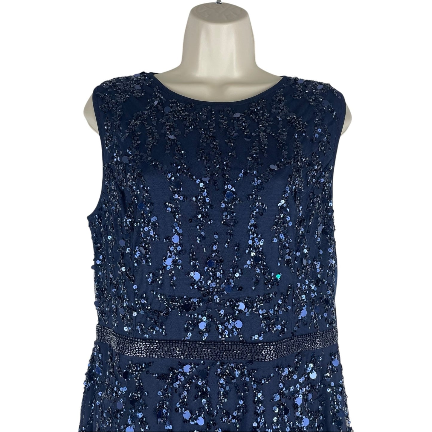 Mac Duggal Sequin Sleeveless Midi Dress 93767 Midnight Blue Size 12