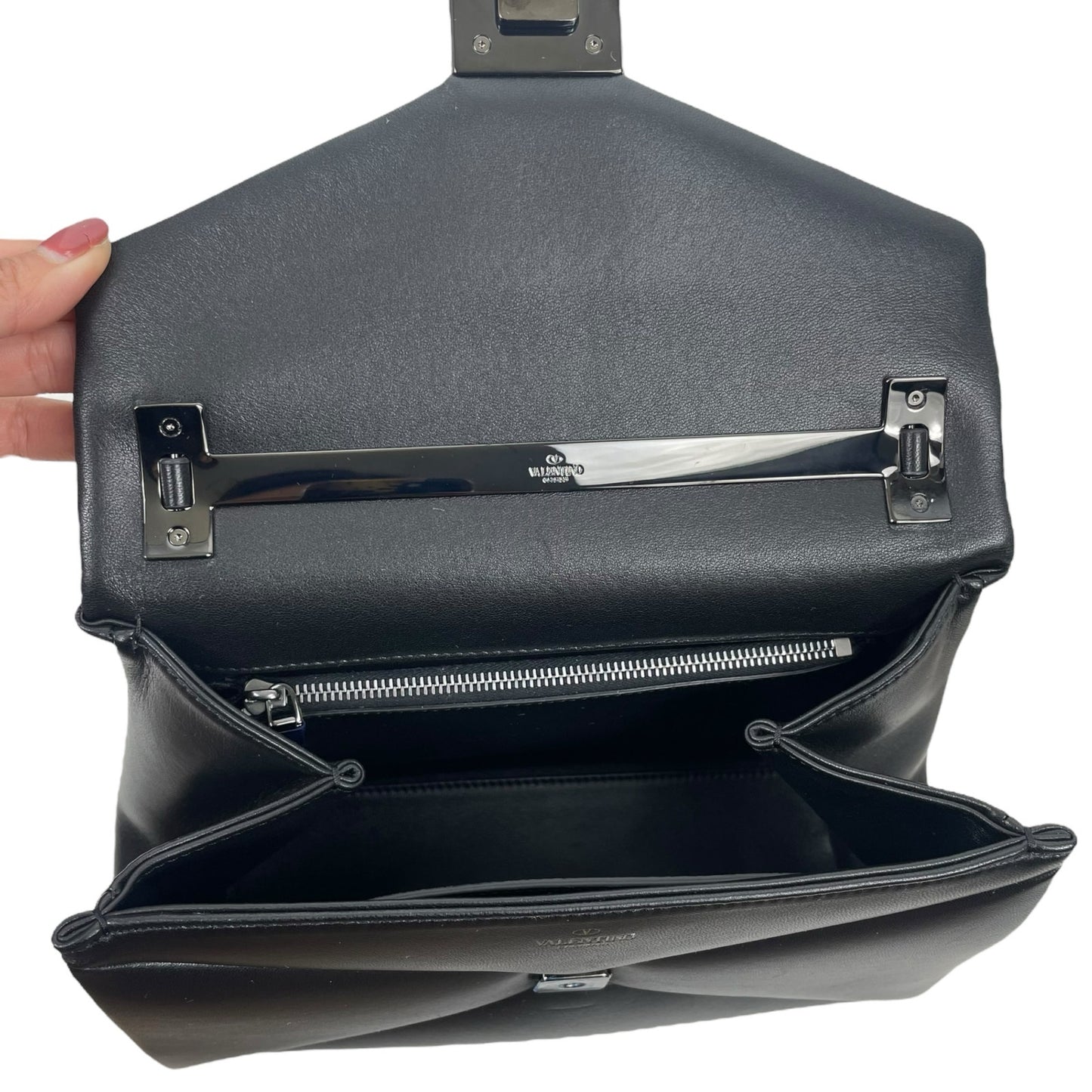 Valentino Garavani One Stud Small Top Handle Leather Flap Bag Black