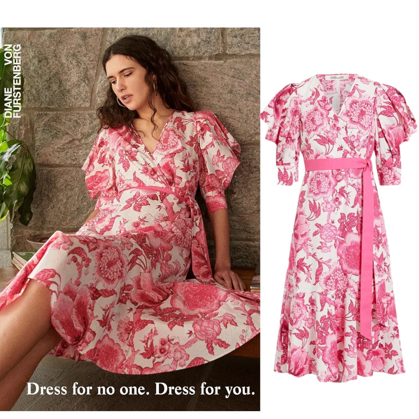 Diane von Furstenberg Annabeth Dress Willow Floral Ivory Pink DVF Size 6
