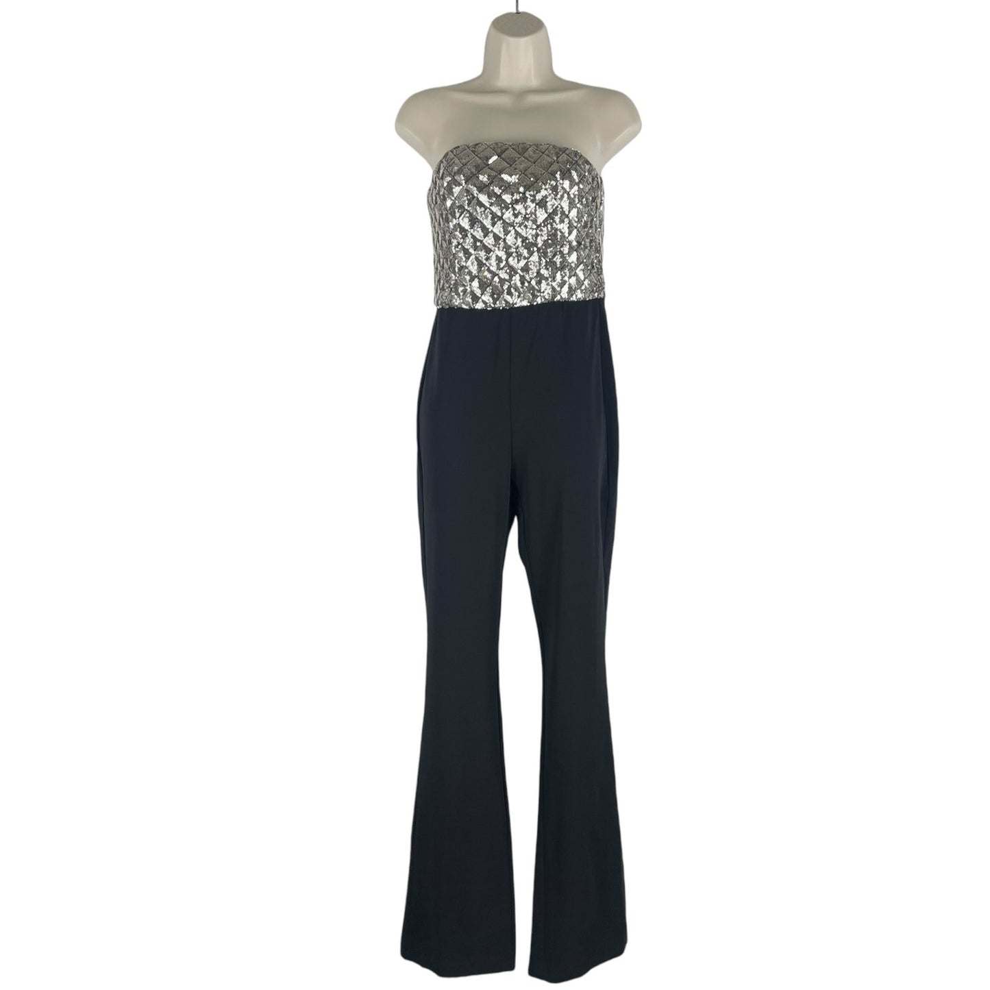 Mango MNG Strapless Sequin Quilted One Piece Jumpsuit Gold Black Size S