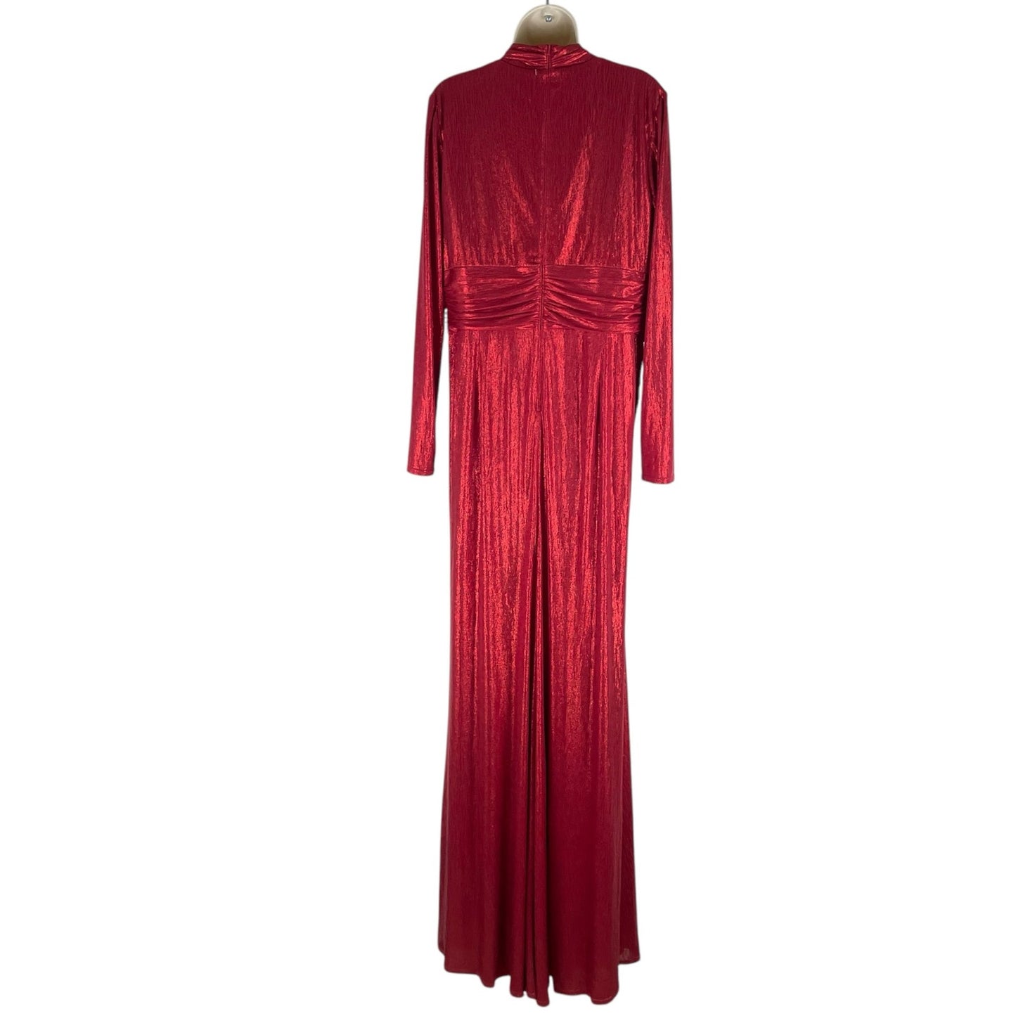 Tadashi Shoji Metallic Long Sleeve Evening Gown Deep Red Size XXL