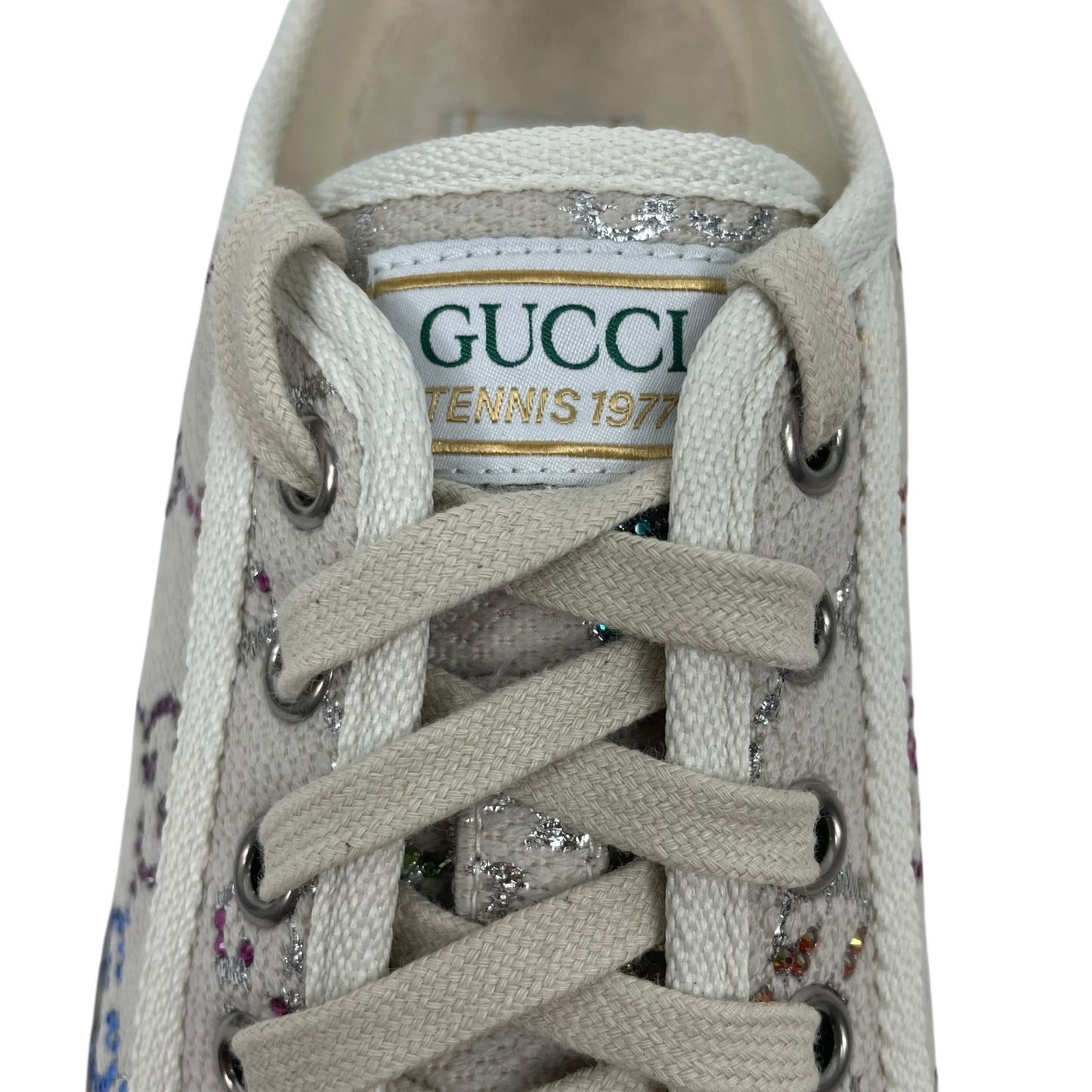 Gucci 1977 Treck Multicolor Crystal GG Canvas Platform Sneaker Size 38.5