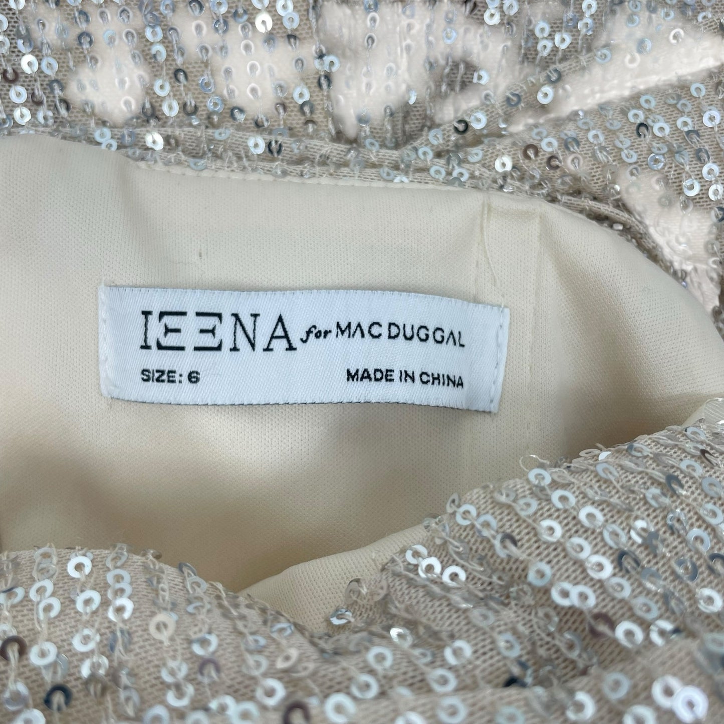Ieena for Mac Duggal Sequined Drop Shoulder Evening Gown Nude Size 6