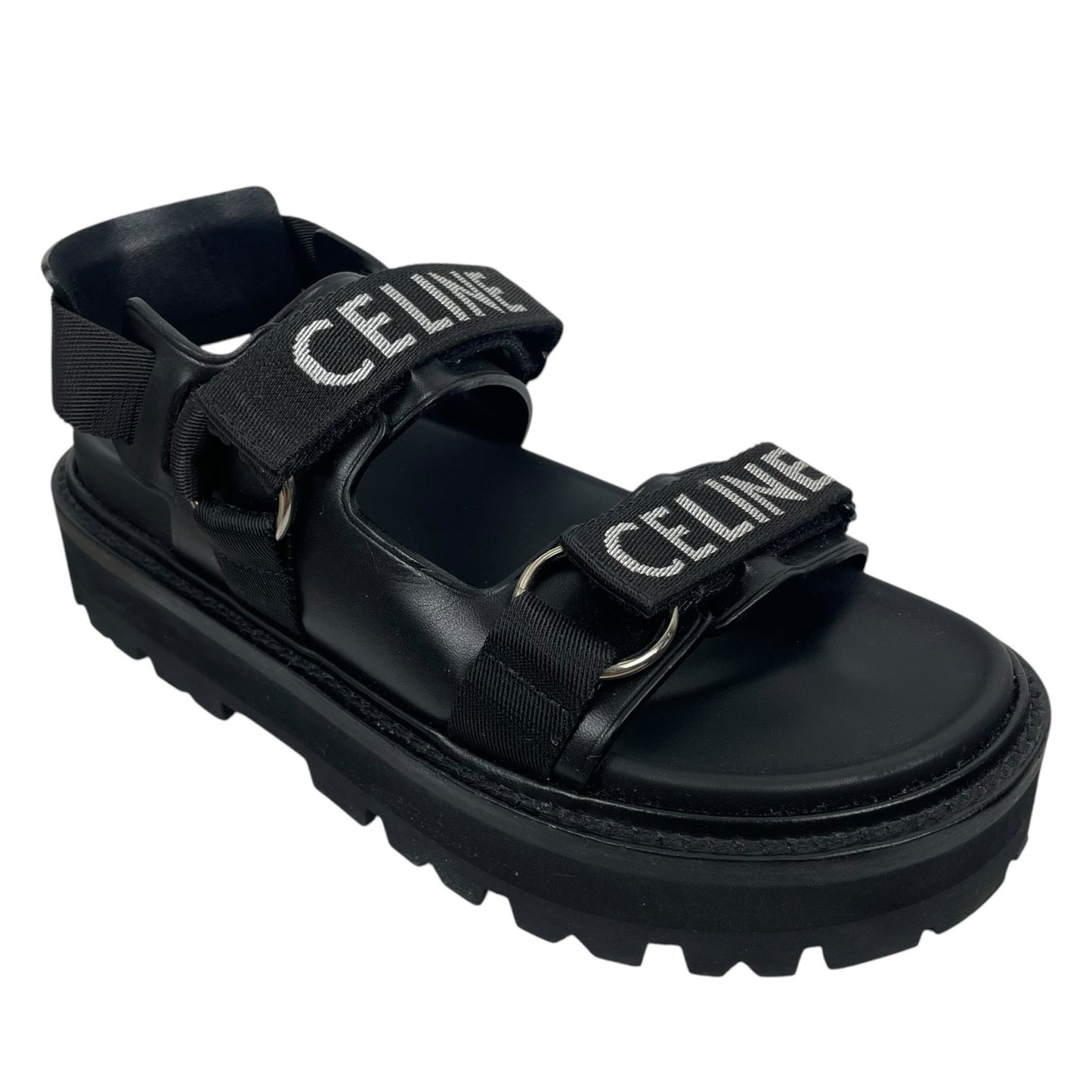 Celine Outdoor Bulky 45mm Calfskin Platform Sandal Lug Sole Black Size 38