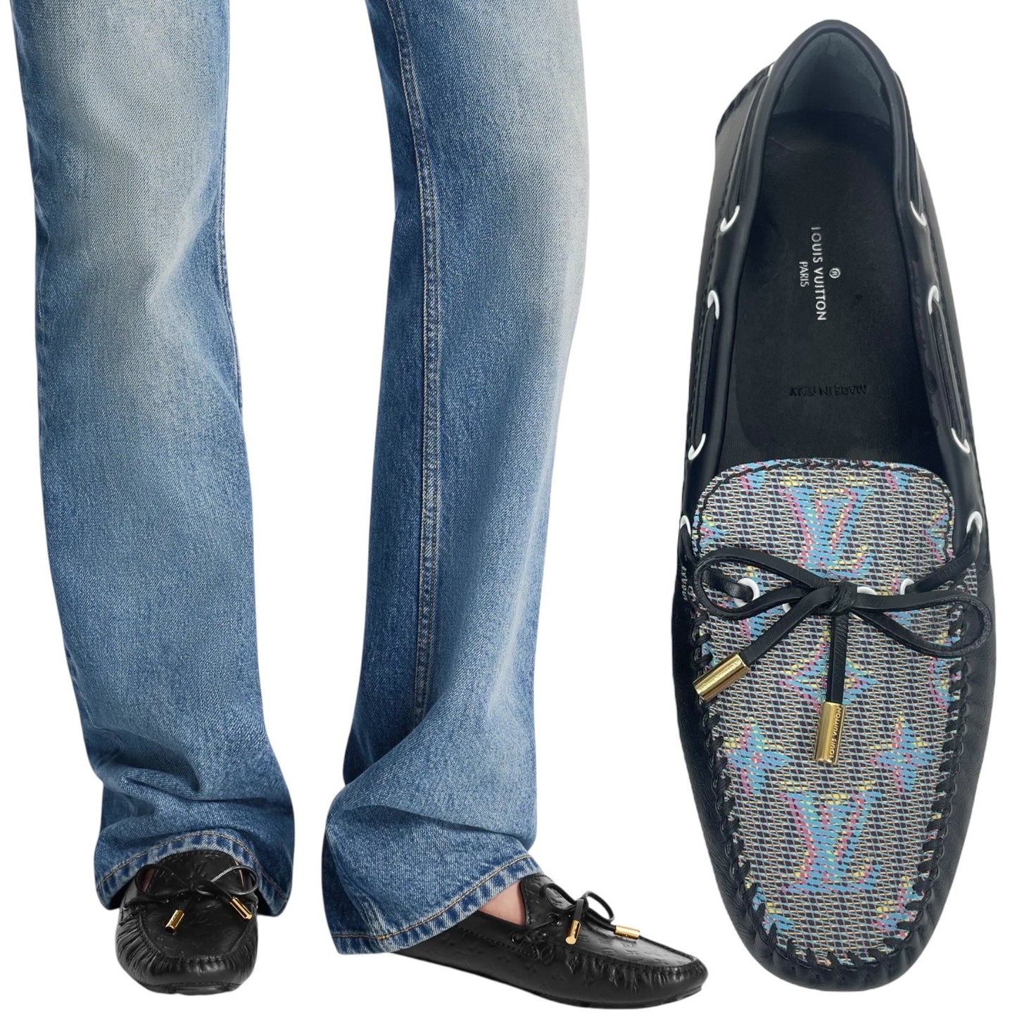 Louis Vuitton Gloria Leather Flat Loafers Blue LV Pop Monogram Size 40