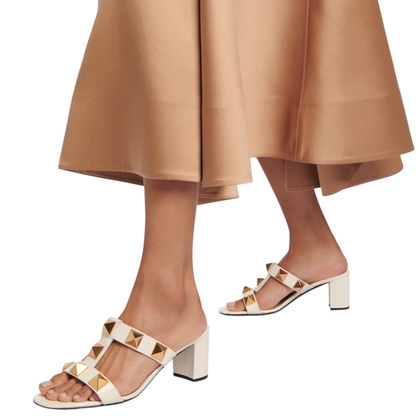 Valentino Gavarani Roman Stud 60mm Calfskin Slide Sandal Ivory Size 37