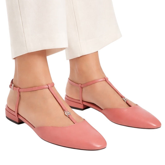 Gucci Double GG T Strap Patent Leather Ballet Flat Pink Size 39.5