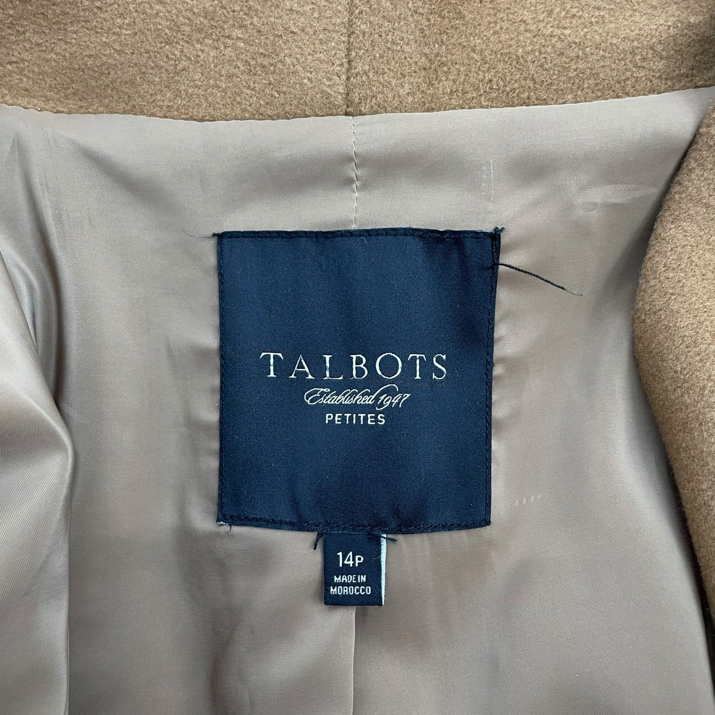 Talbots Wool Cashmere Blend Hidden Button Car Coat Dark Camel Size 14P