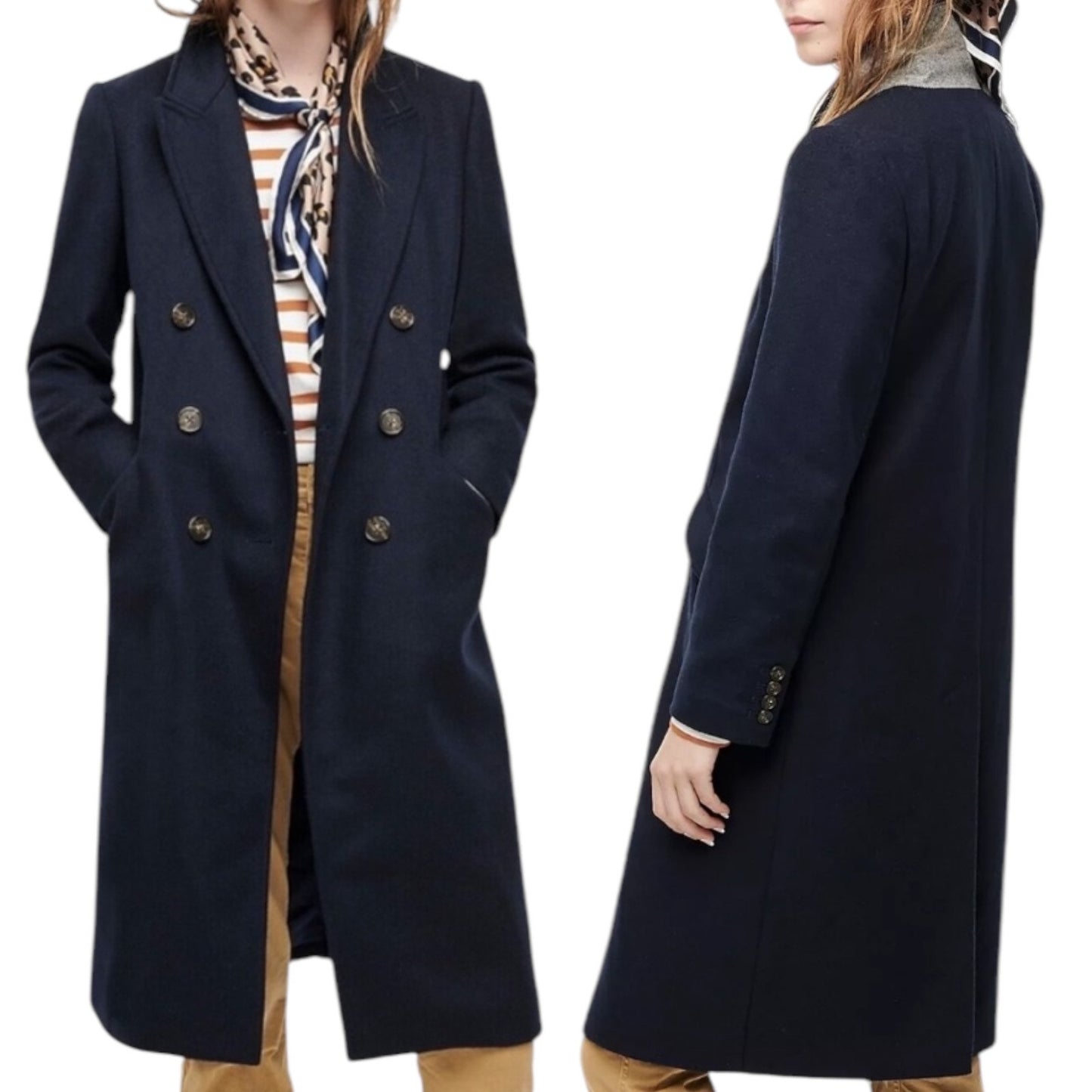 J. Crew Wool Cashmere Blend Double Breasted Top Coat Navy Blue Size 10