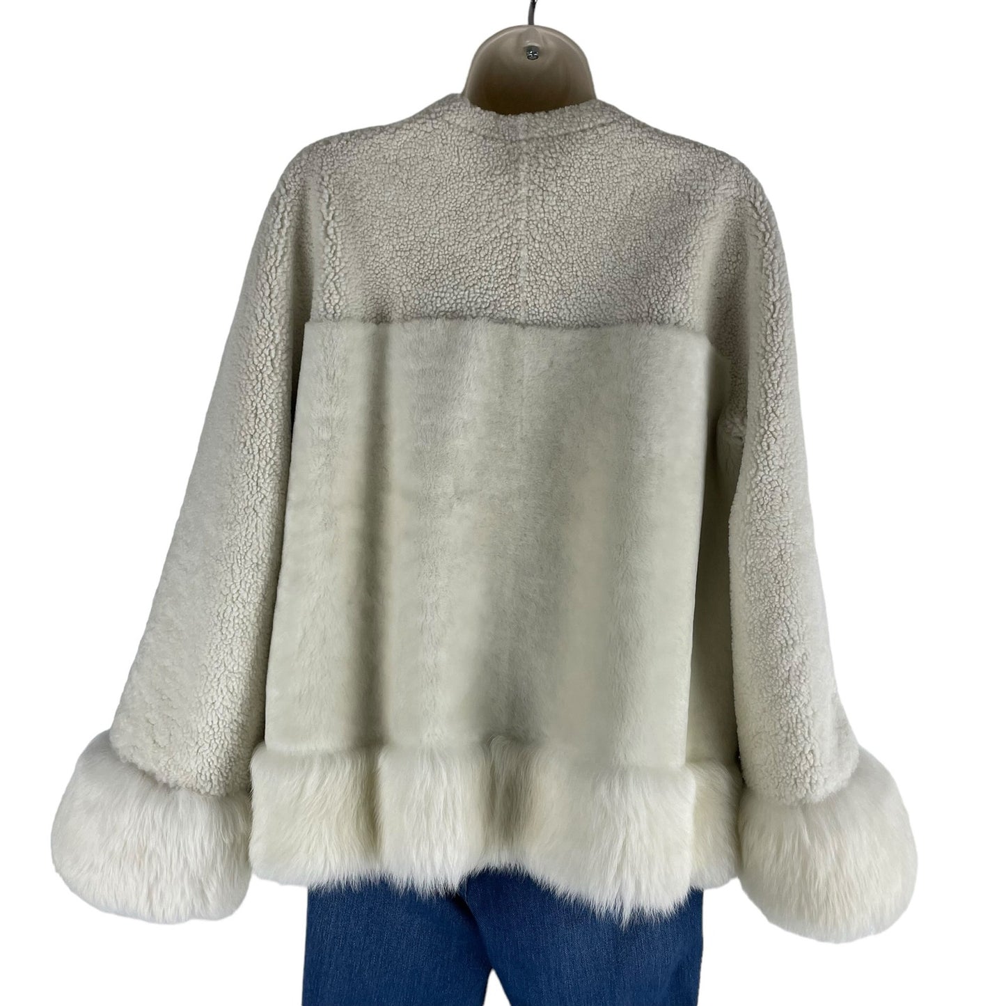 Loro Piana Collarless Fur Jacket White Lambskin Reversible Size 46 Large