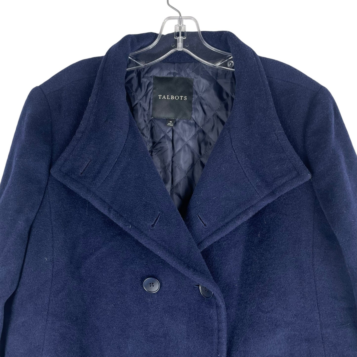 Talbots Wool Alpaca Blend Double Breasted Coat Navy Blue Size 16