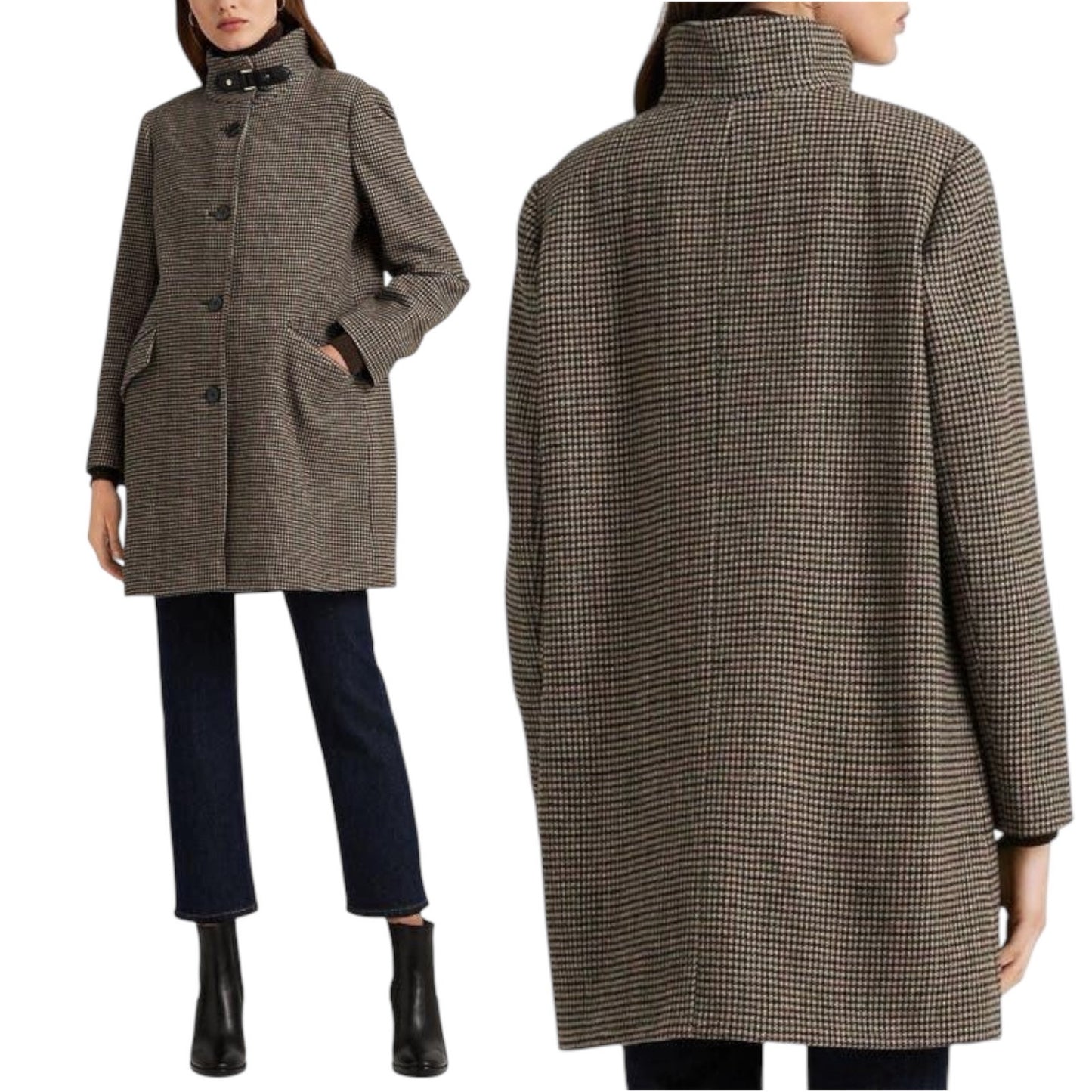 Lauren Ralph Lauren Tab Front Wool Coat Merlot Houndstooth Size 18