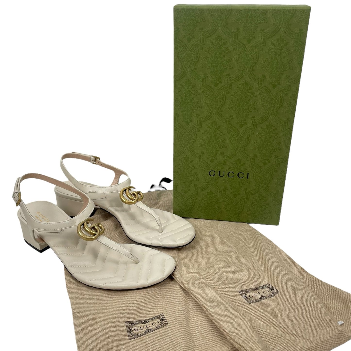NEW Gucci Marmont GG Thong Slingback Heel Sandals Mystic White Size 40