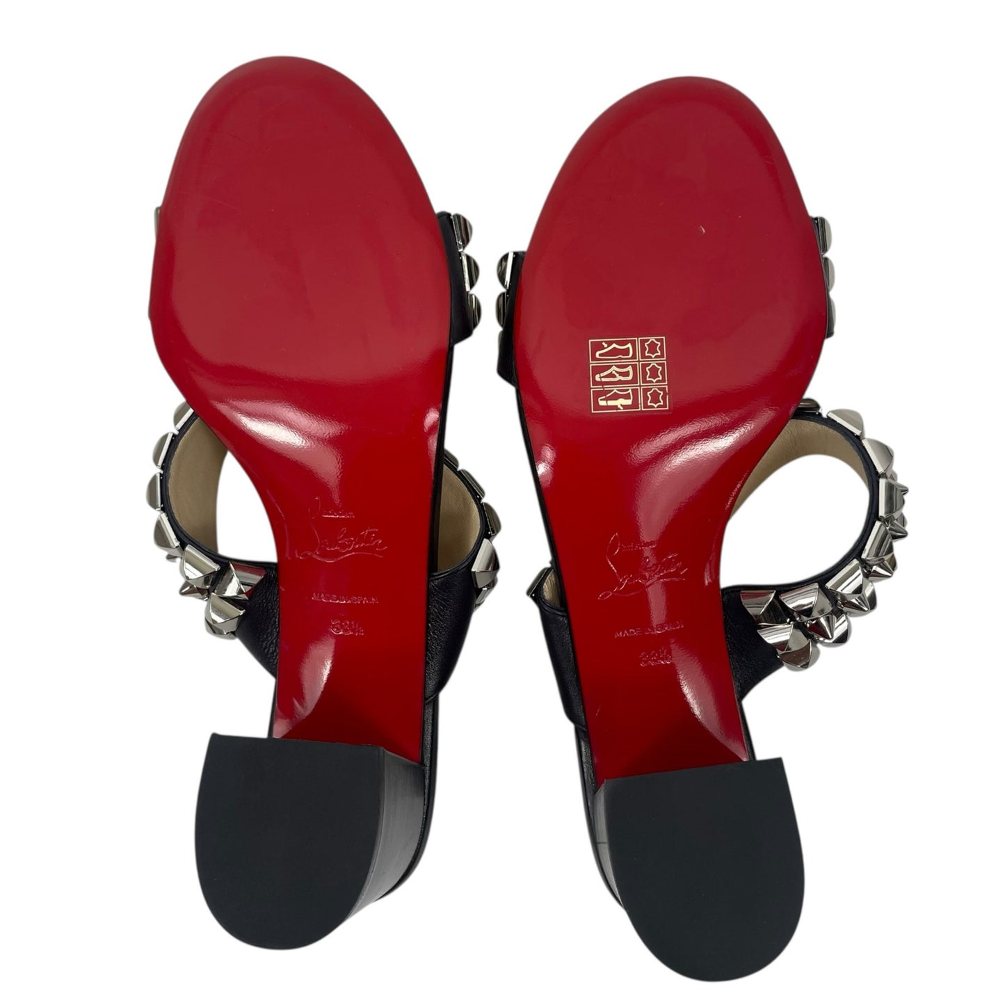 Christian Louboutin Tina Goes Mad 55 Slide Sandals Black Silver Size 38.5