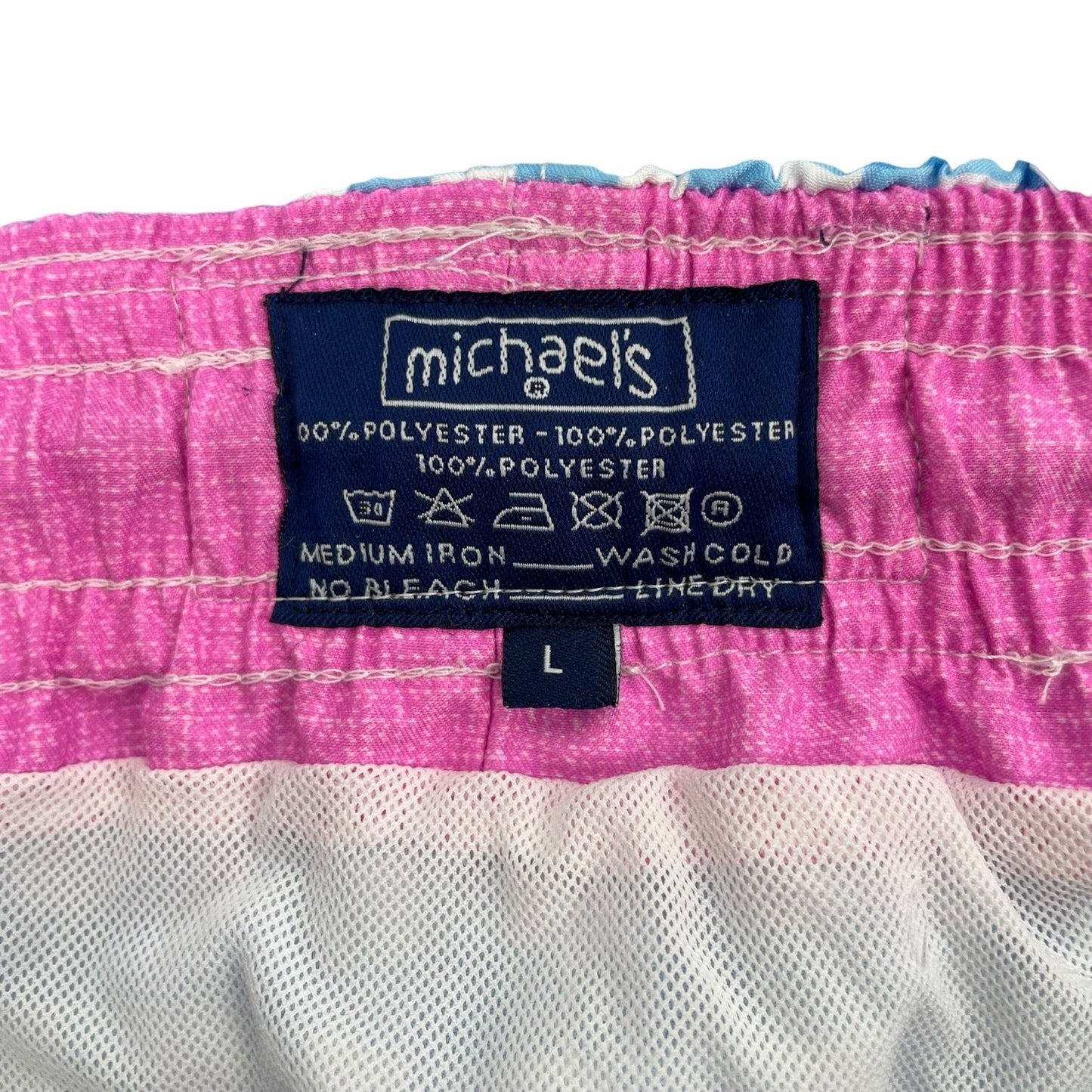 Michaels Swimwear Gingham Check Swim Trunk Shorts Blue White Size L