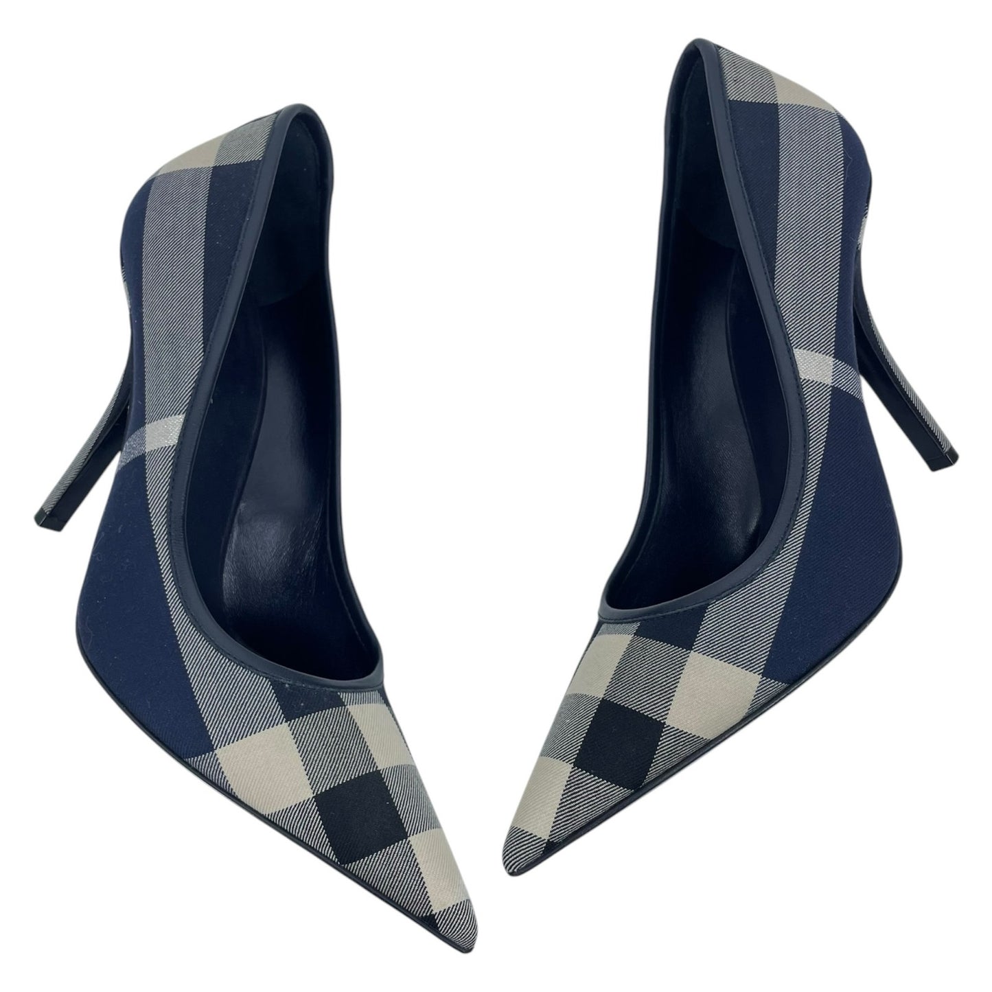Burberry Aubri Nova Check Pointed Toe Pumps Dark Charcoal Blue Size 39