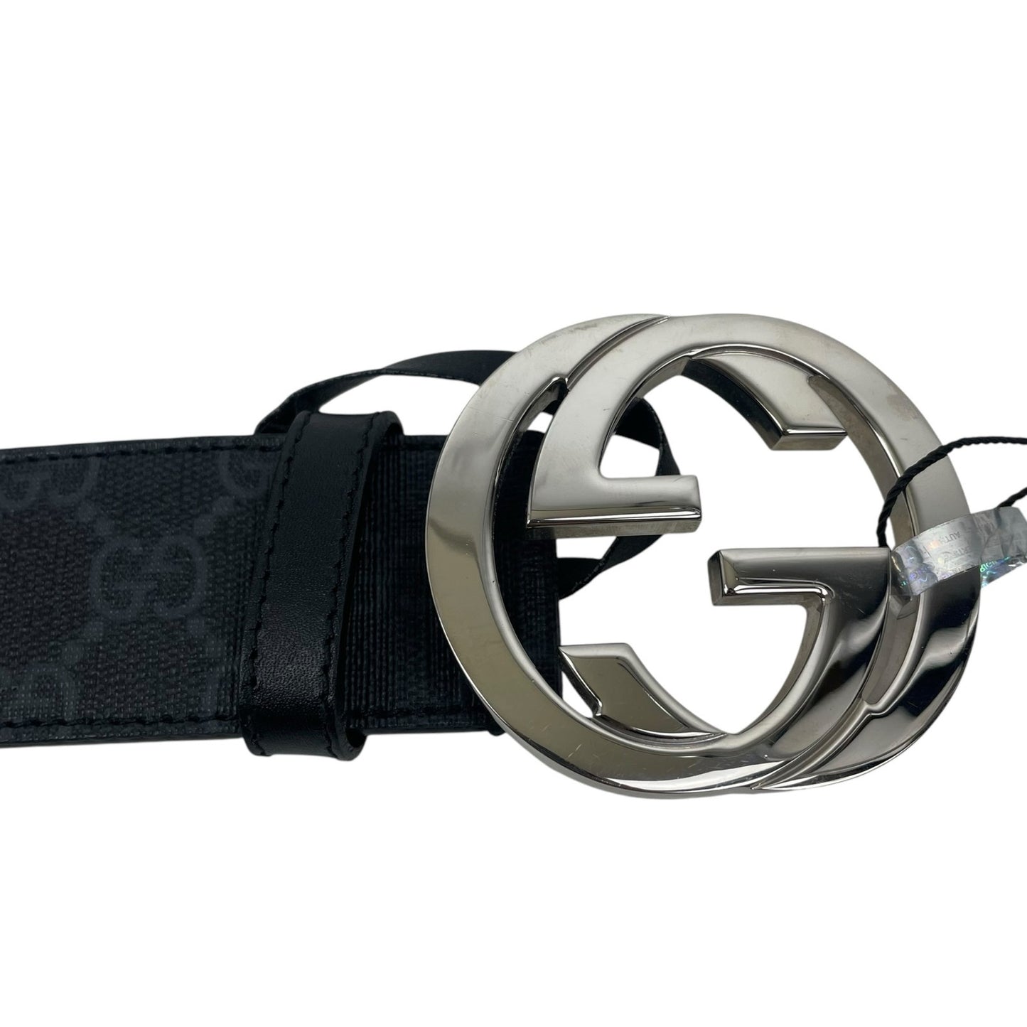 Gucci GG Interlocking Buckle Supreme Canvas Belt Black Gray Men Size 80/32