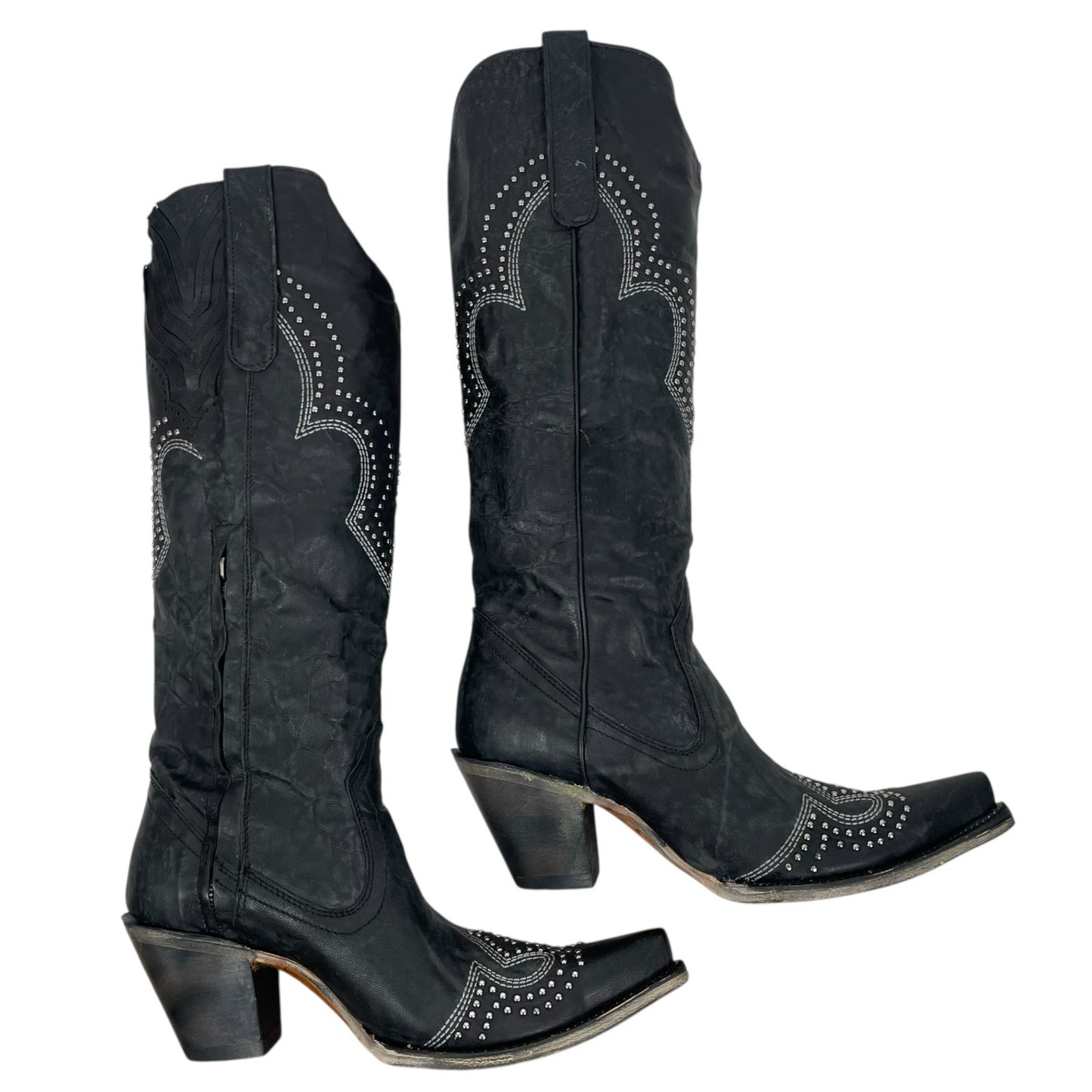 Corral Black Studded Embroider Tall Cowbot Boots Size 12M