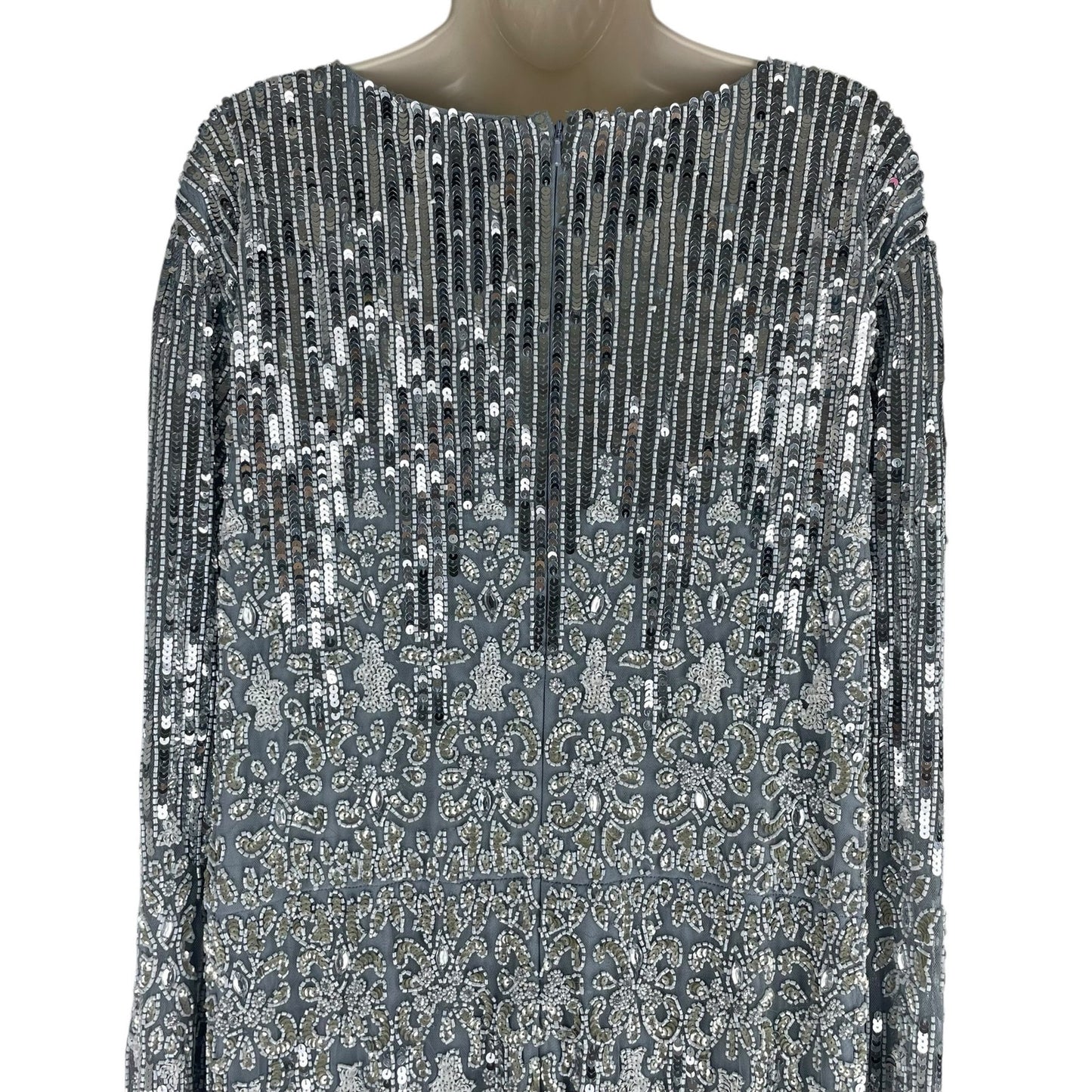 Mac Duggal Embellished Long Sleeve Midi Dress Platinum 5576 Size 20